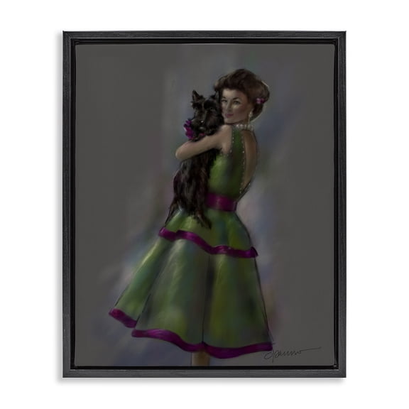 Scottie Love Woman & Dog Black Floating Frame Canvas Art, 25 x 31, Made In USA