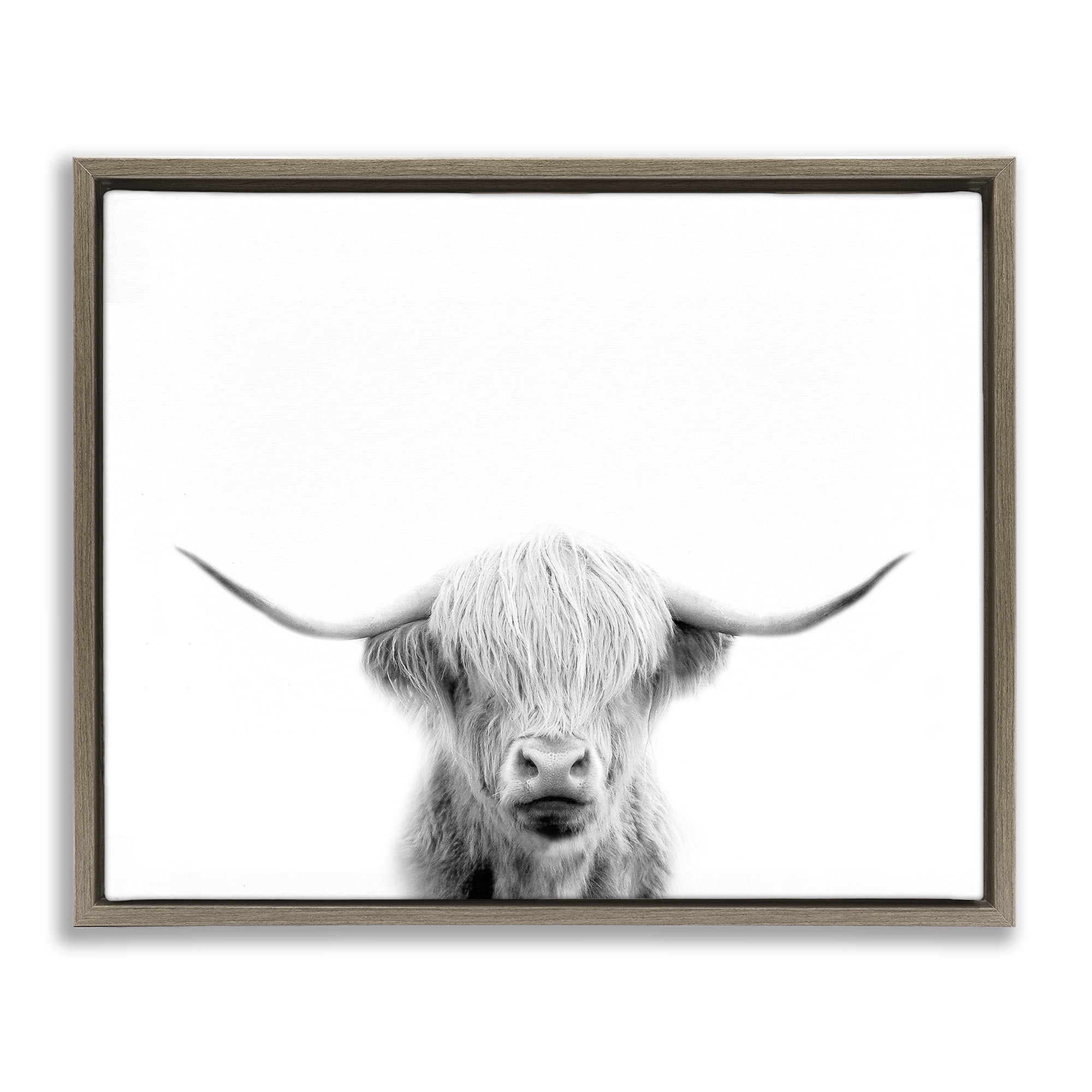 Stupell Industries Scottish Cow Portrait Brown Framed Floater Canvas Wall Art, design by Leah Straatsma