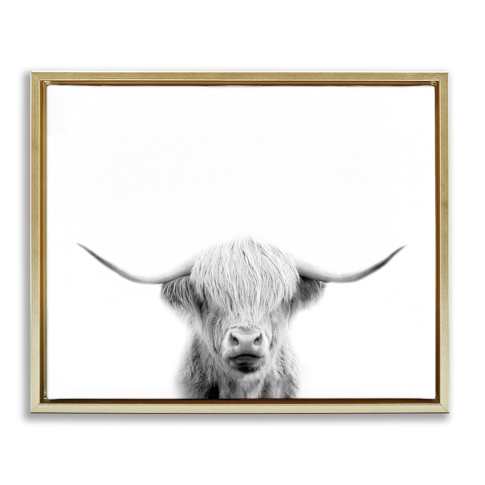 Stupell Industries Scottish Cow Portrait Gold Framed Floater Canvas Wall Art, design by Leah Straatsma