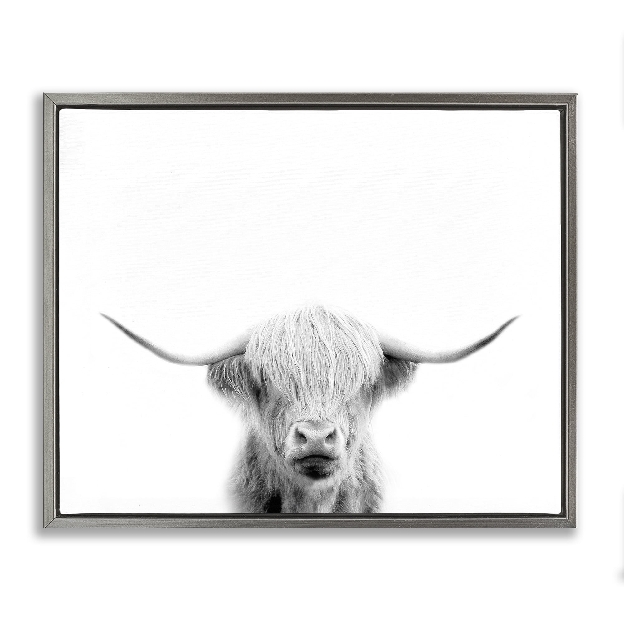 Stupell Industries Scottish Cow Portrait Gray Framed Floater Canvas Wall Art, design by Leah Straatsma