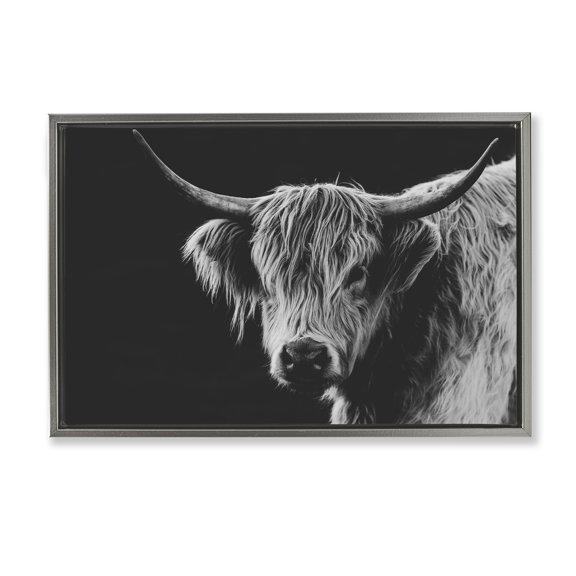 Stupell Industries Scottish Highland Cattle Gray Framed Floater Canvas Wall Art design by Crystal Lynn Collins, 17 x 25