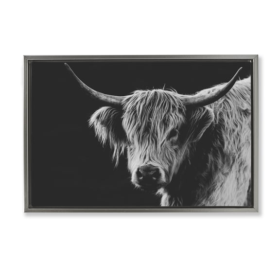 Stupell Industries Scottish Highland Cattle Gray Framed Floater Canvas Wall Art design by Crystal Lynn Collins, 21 x 31