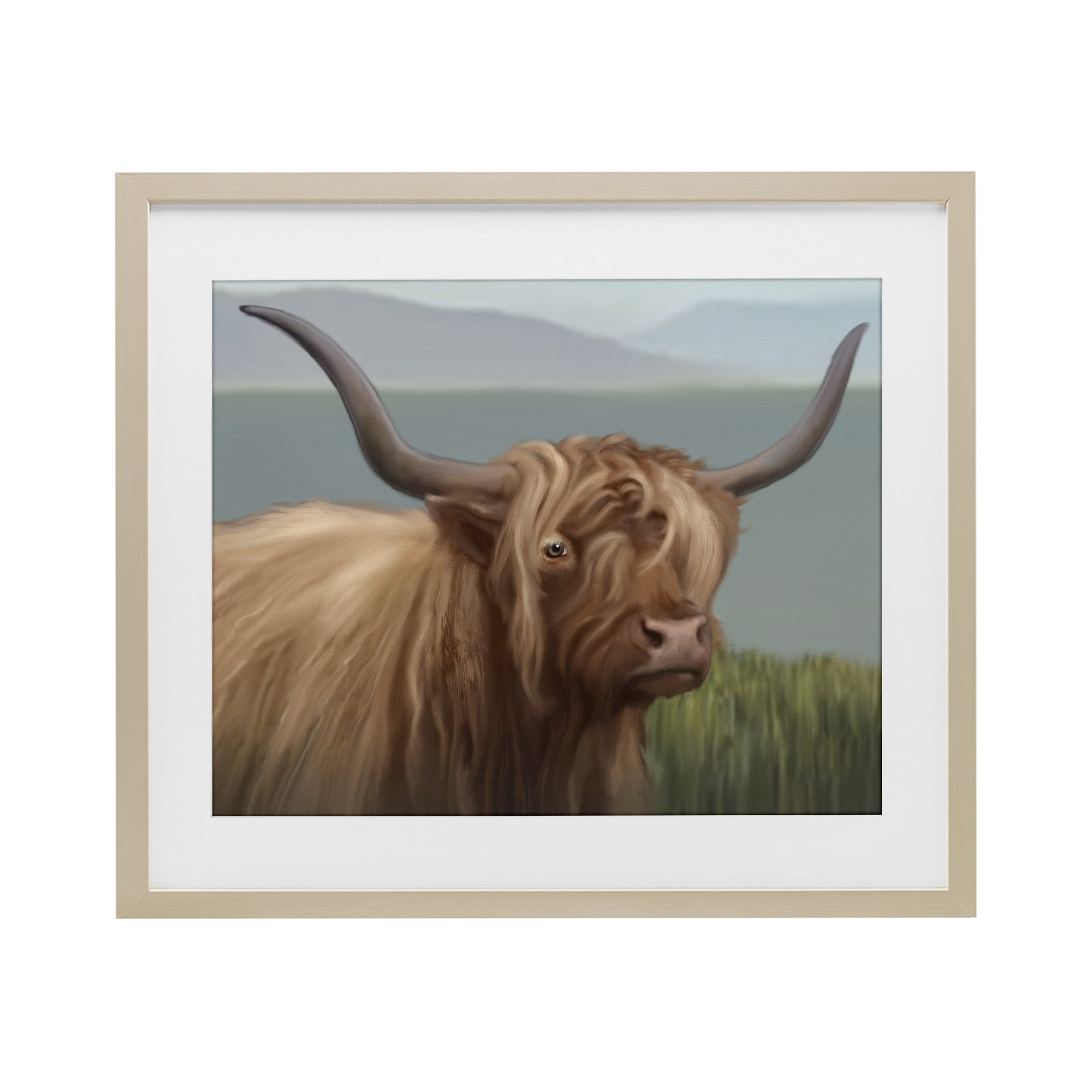 Stupell Industries Scottish Highland Cattle Landscape Birch Framed Print Under Glass, design by Matthew Piotrowicz