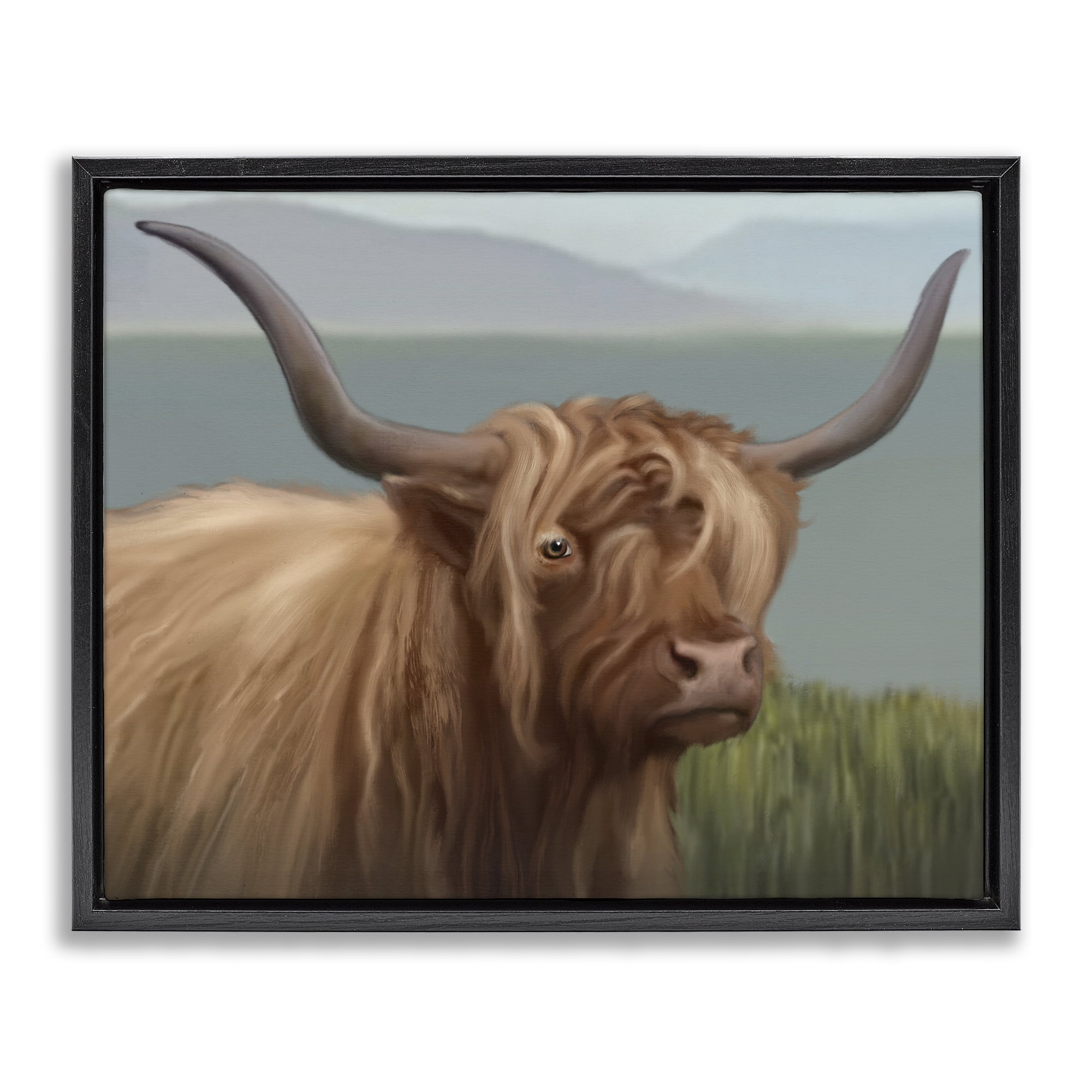 Stupell Industries Scottish Highland Cattle Landscape Black Framed Floater Canvas Wall Art, design by Matthew Piotrowicz