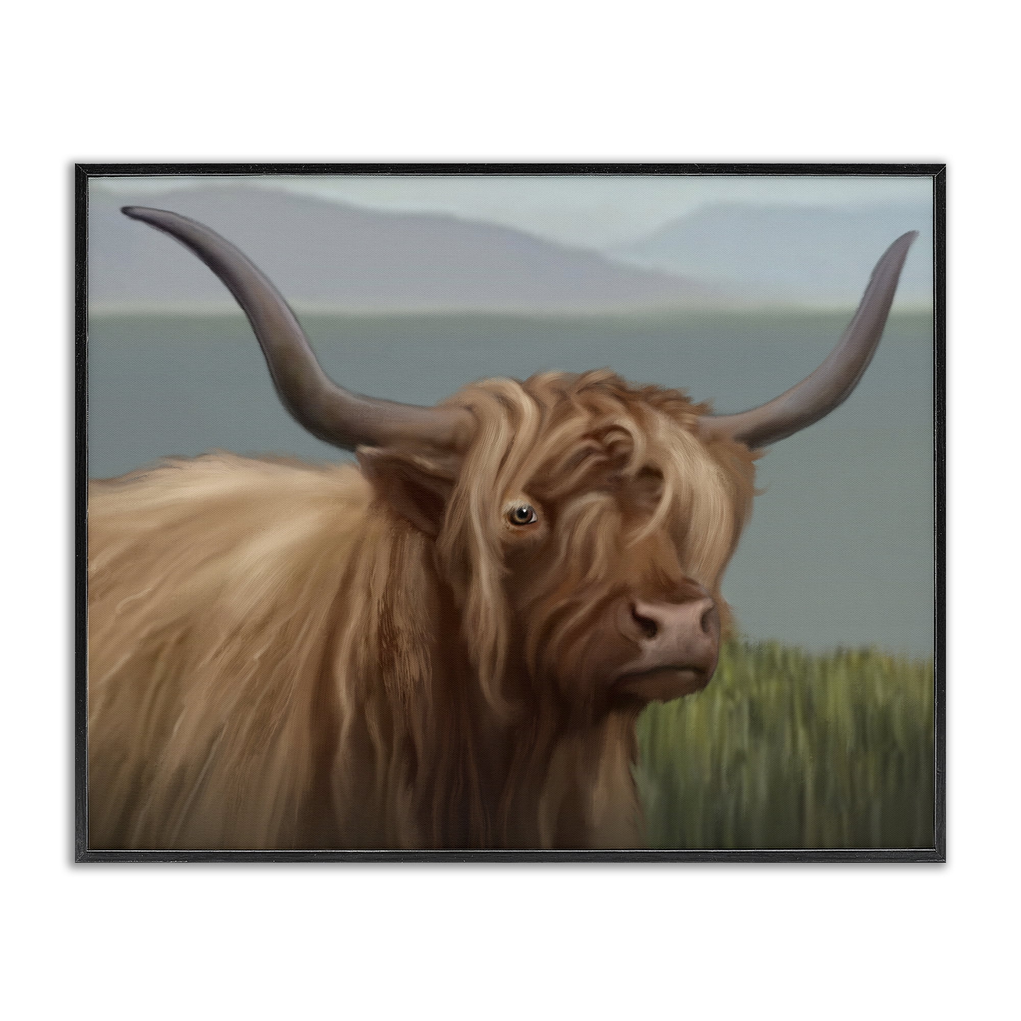 Stupell Industries Scottish Highland Cattle Landscape Black Framed Giclee Art, design by Matthew Piotrowicz