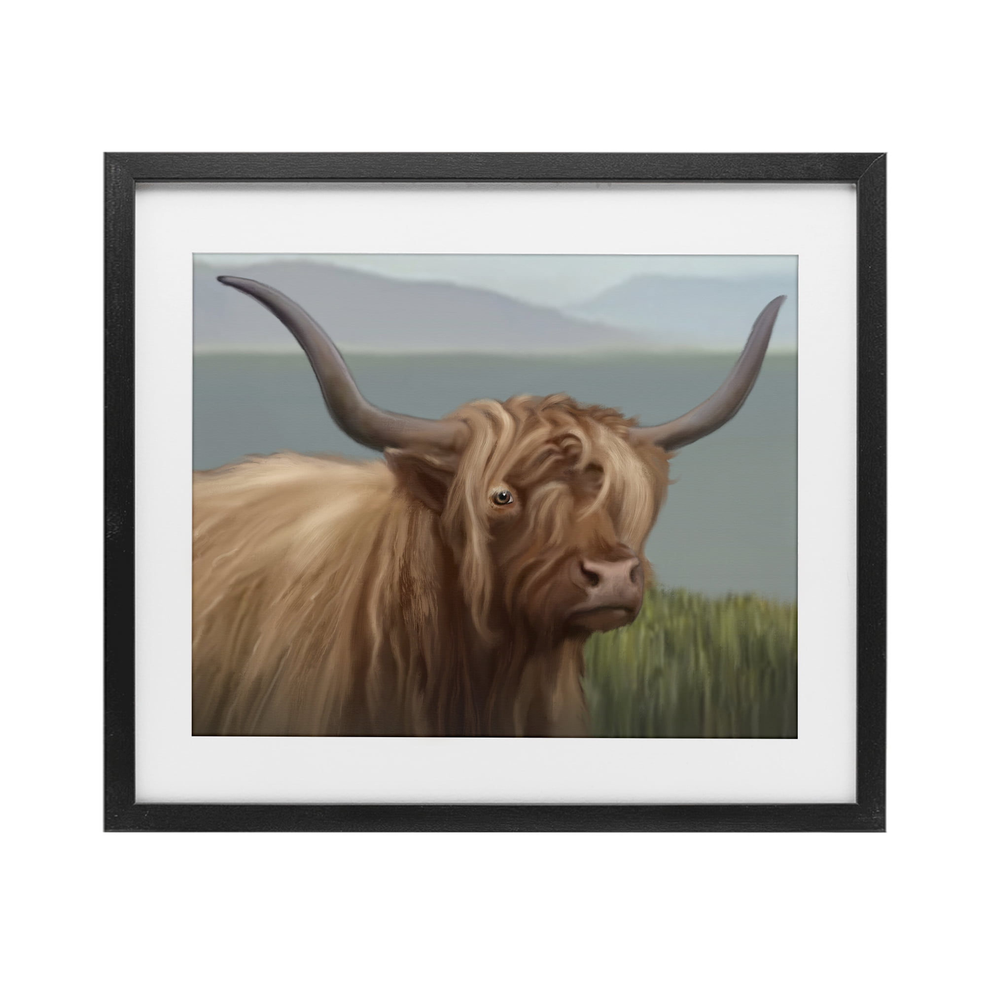 Stupell Industries Scottish Highland Cattle Landscape Black Framed Print Under Glass, design by Matthew Piotrowicz