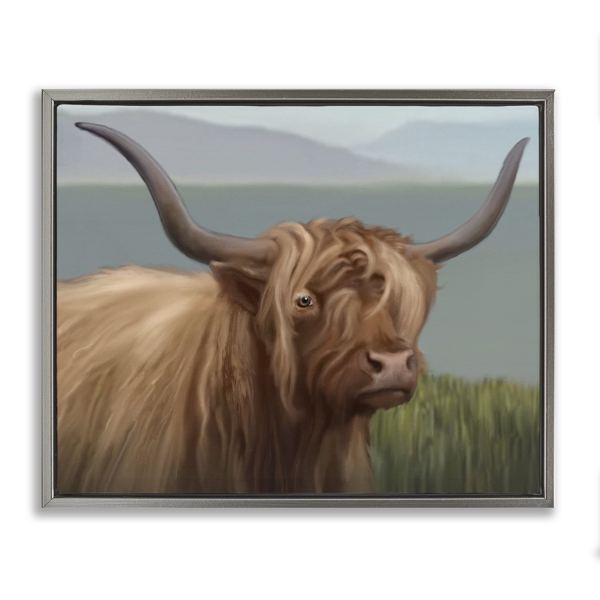 Stupell Industries Scottish Highland Cattle Landscape Gray Framed Floater Canvas Wall Art, design by Matthew Piotrowicz