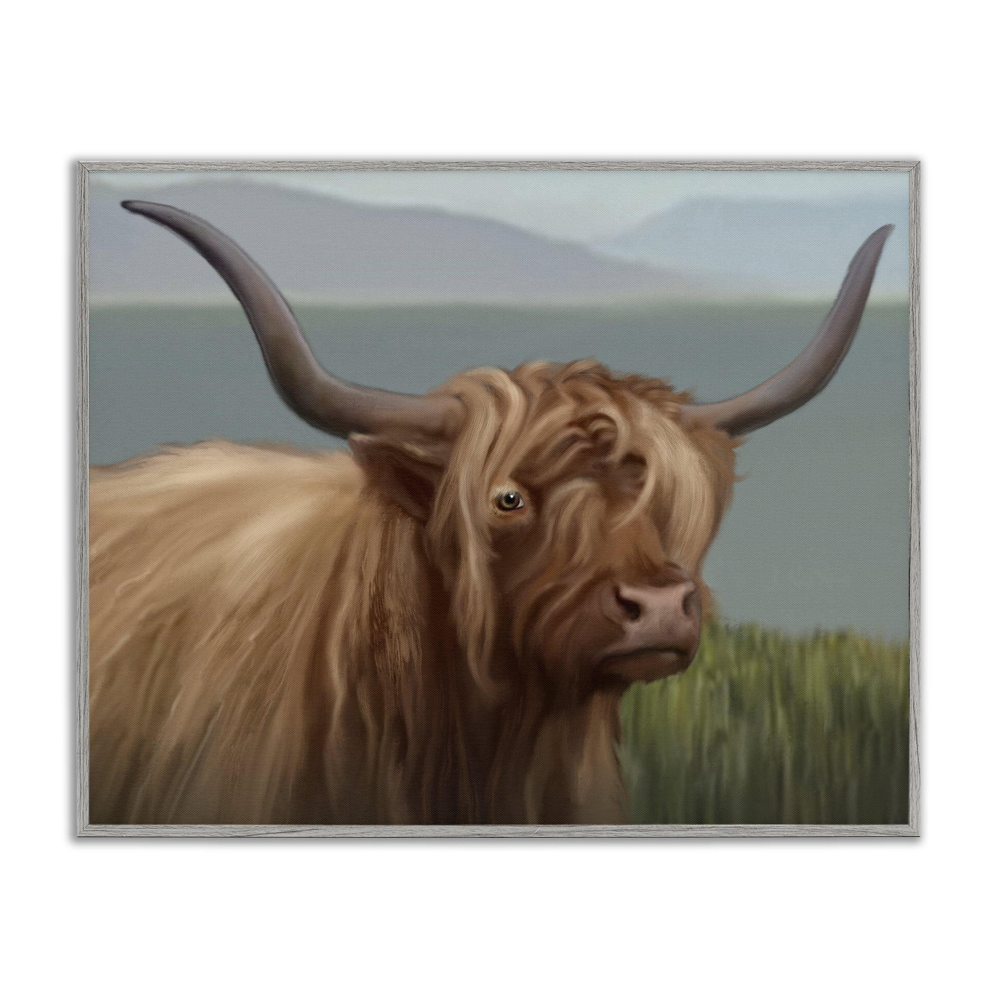 Stupell Industries Scottish Highland Cattle Landscape Gray Framed Giclee Art, design by Matthew Piotrowicz