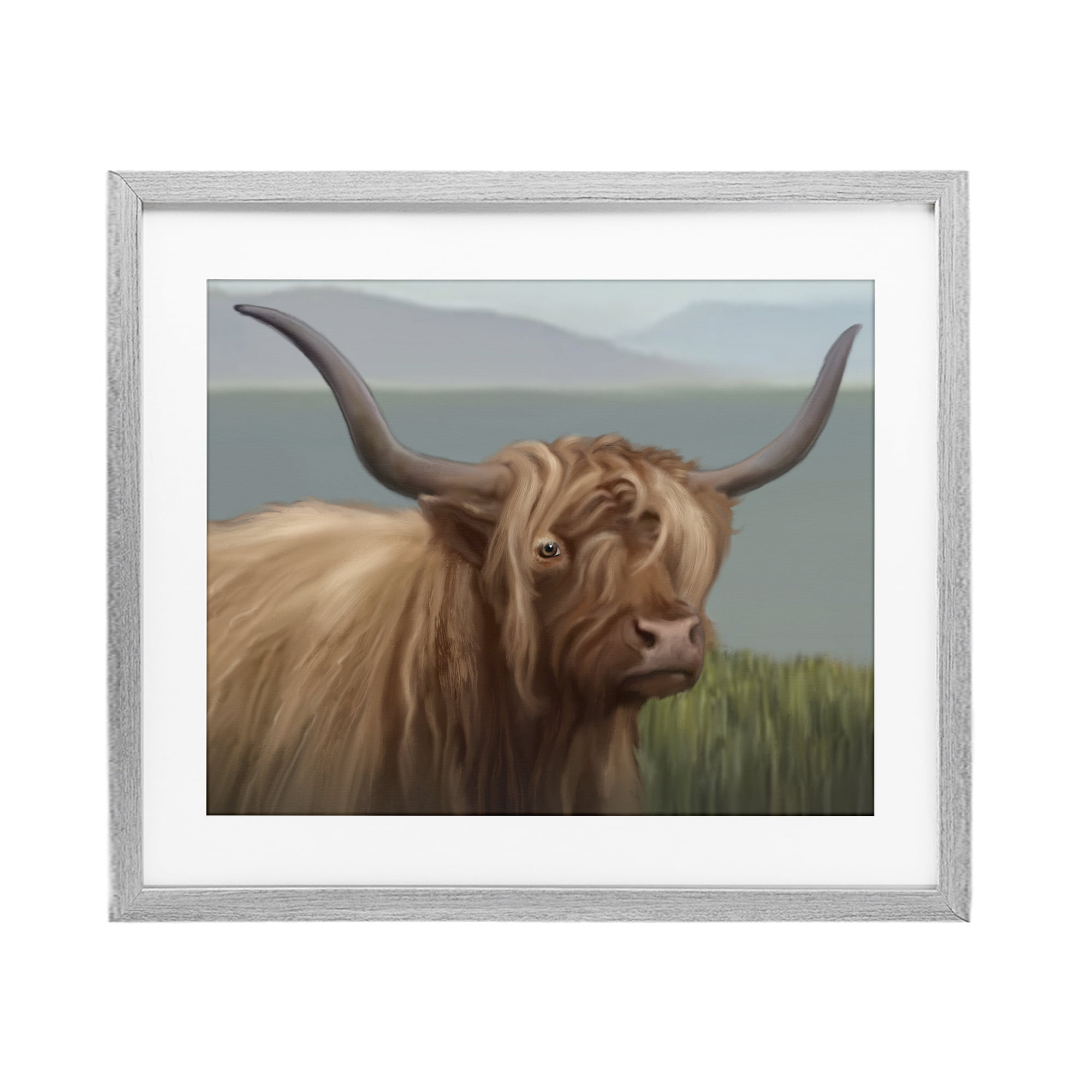 Stupell Industries Scottish Highland Cattle Landscape Gray Framed Print Under Glass, design by Matthew Piotrowicz