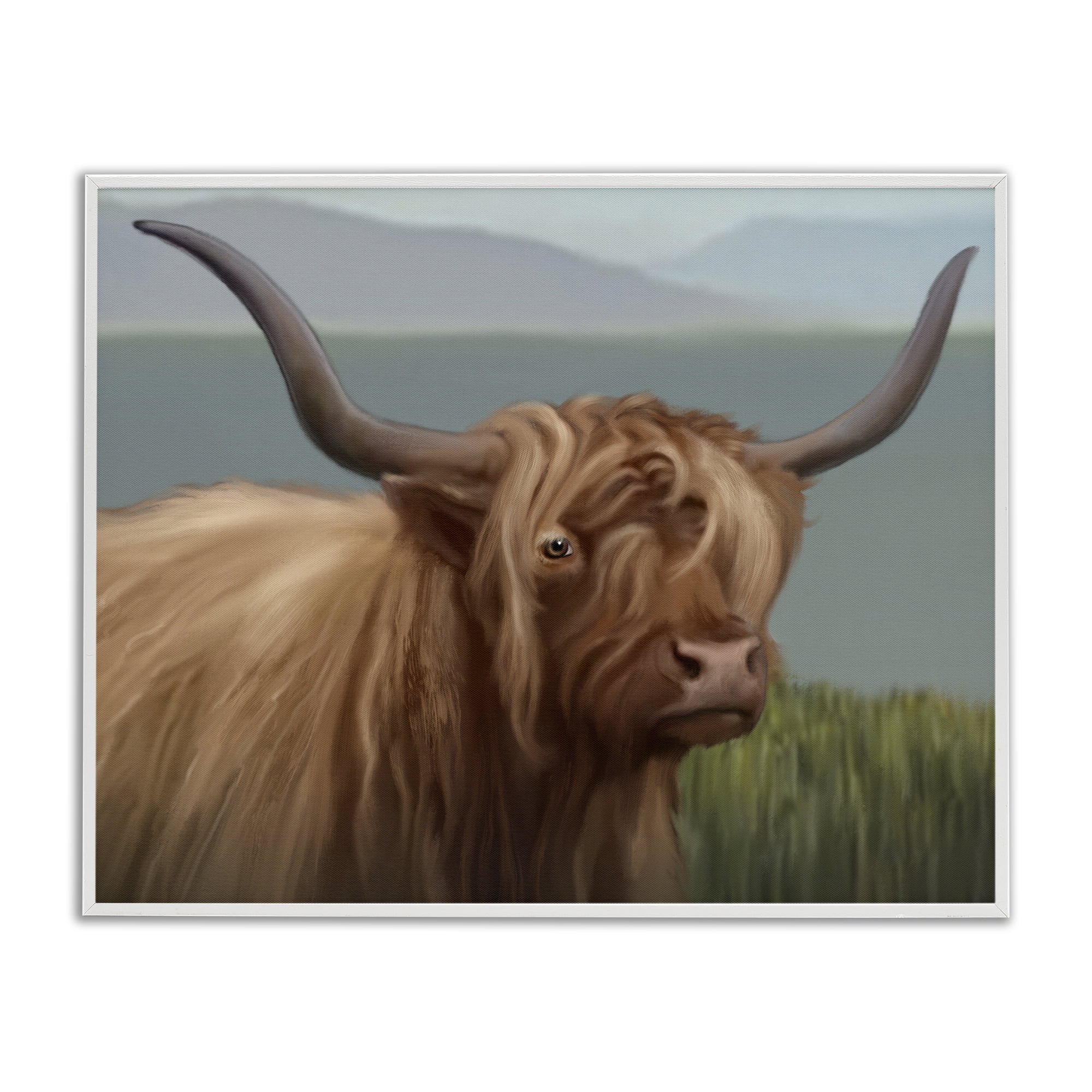 Stupell Industries Scottish Highland Cattle Landscape White Framed Giclee Art, design by Matthew Piotrowicz