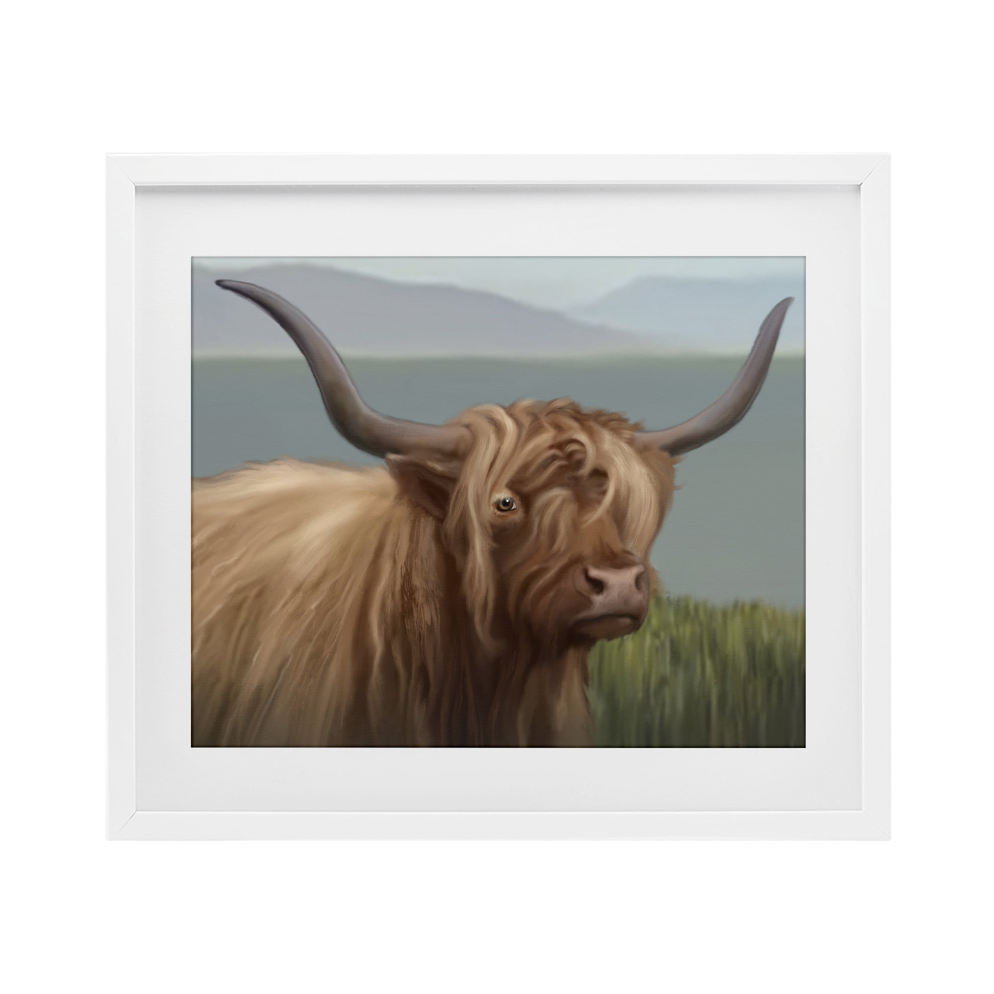Stupell Industries Scottish Highland Cattle Landscape White Framed Print Under Glass, design by Matthew Piotrowicz