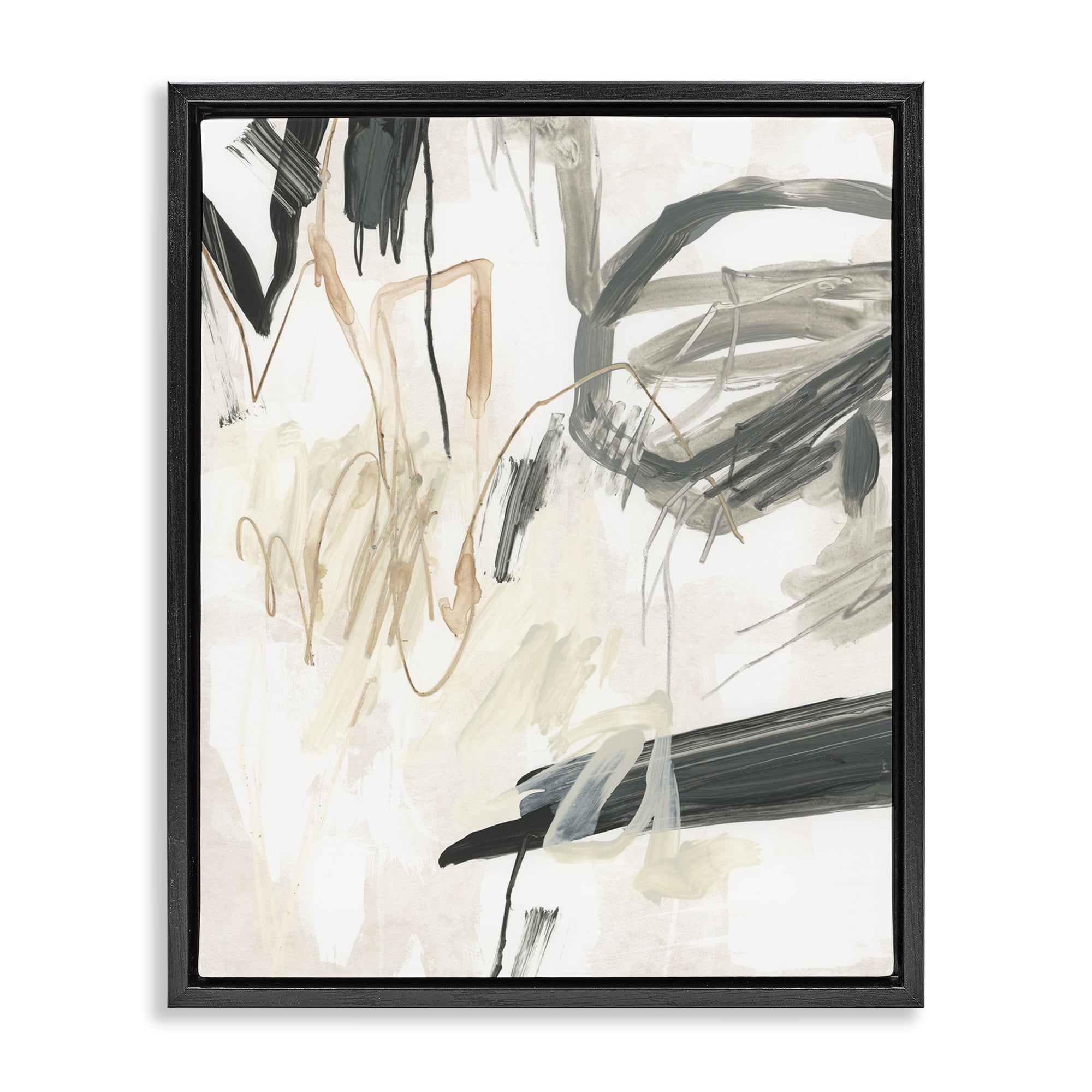 Stupell Industries Scribbled Abstract on Beige Abstract Painting Black Floater Framed Canvas Art Print Wall Art, 17 x 21