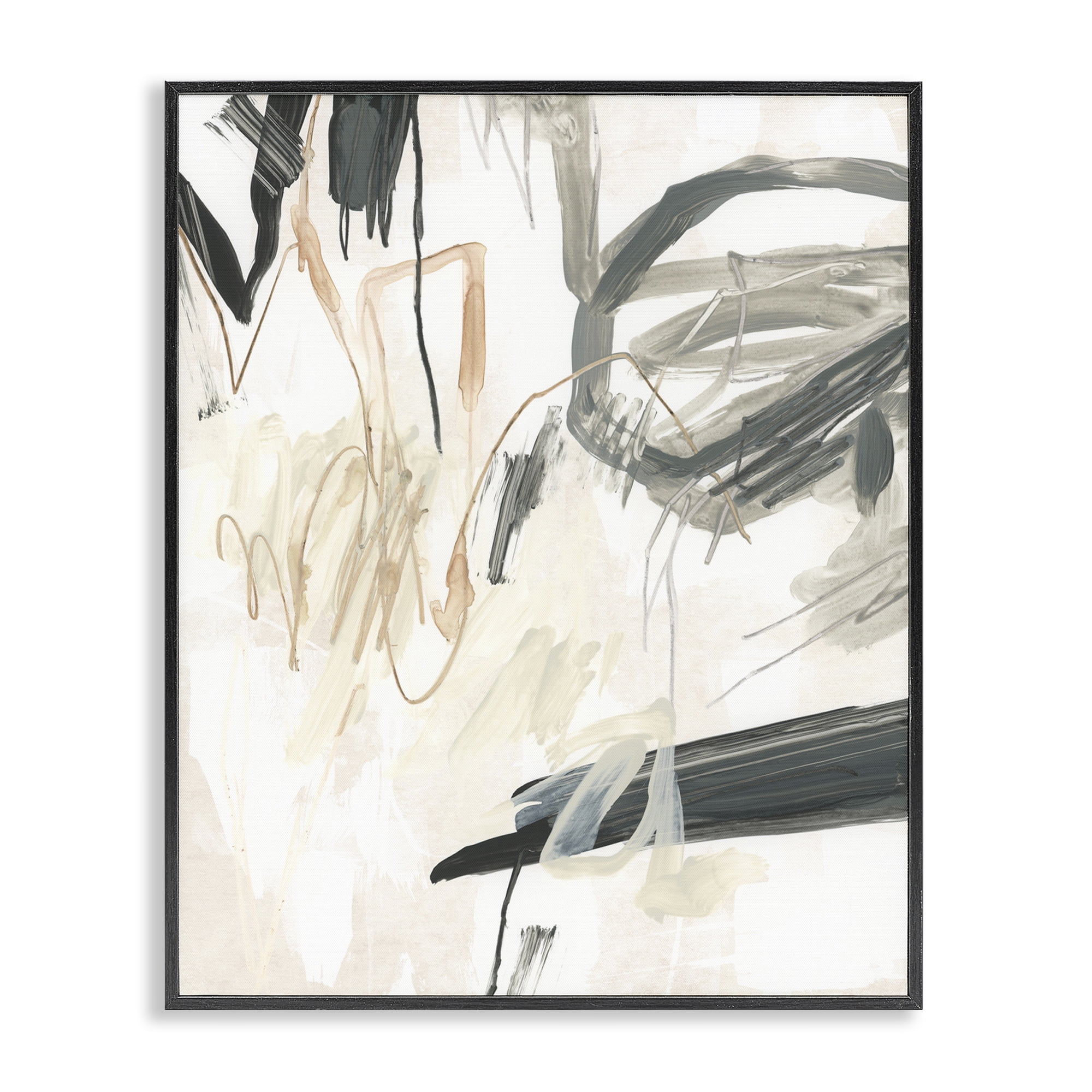 Stupell Industries Scribbled Abstract on Beige Abstract Painting Black Framed Art Print Wall Art, 24 x 30