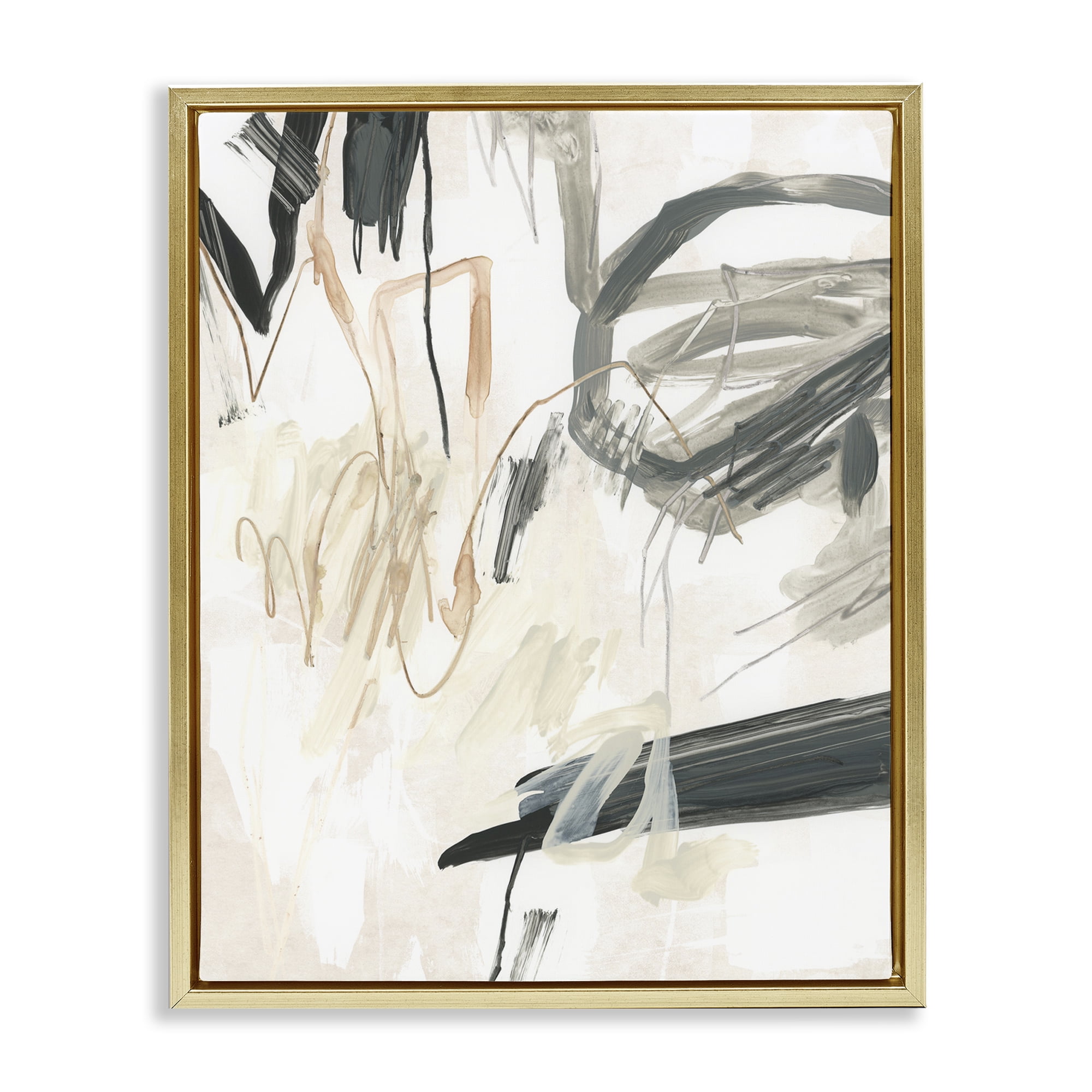 Stupell Industries Scribbled Abstract on Beige Abstract Painting Gold Floater Framed Canvas Art Print Wall Art, 17 x 21