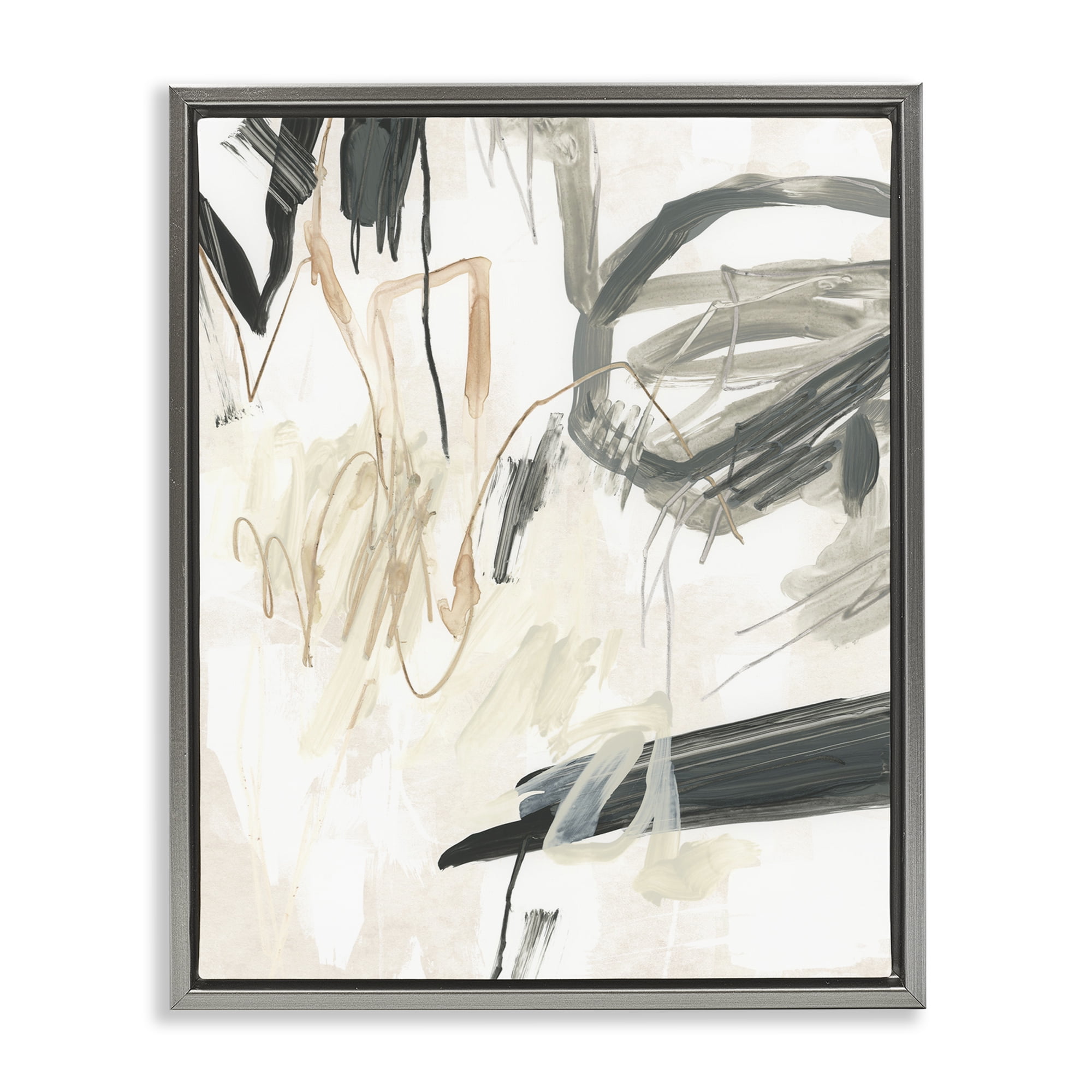 Stupell Industries Scribbled Abstract on Beige Abstract Painting Gray Floater Framed Canvas Art Print Wall Art, 17 x 21