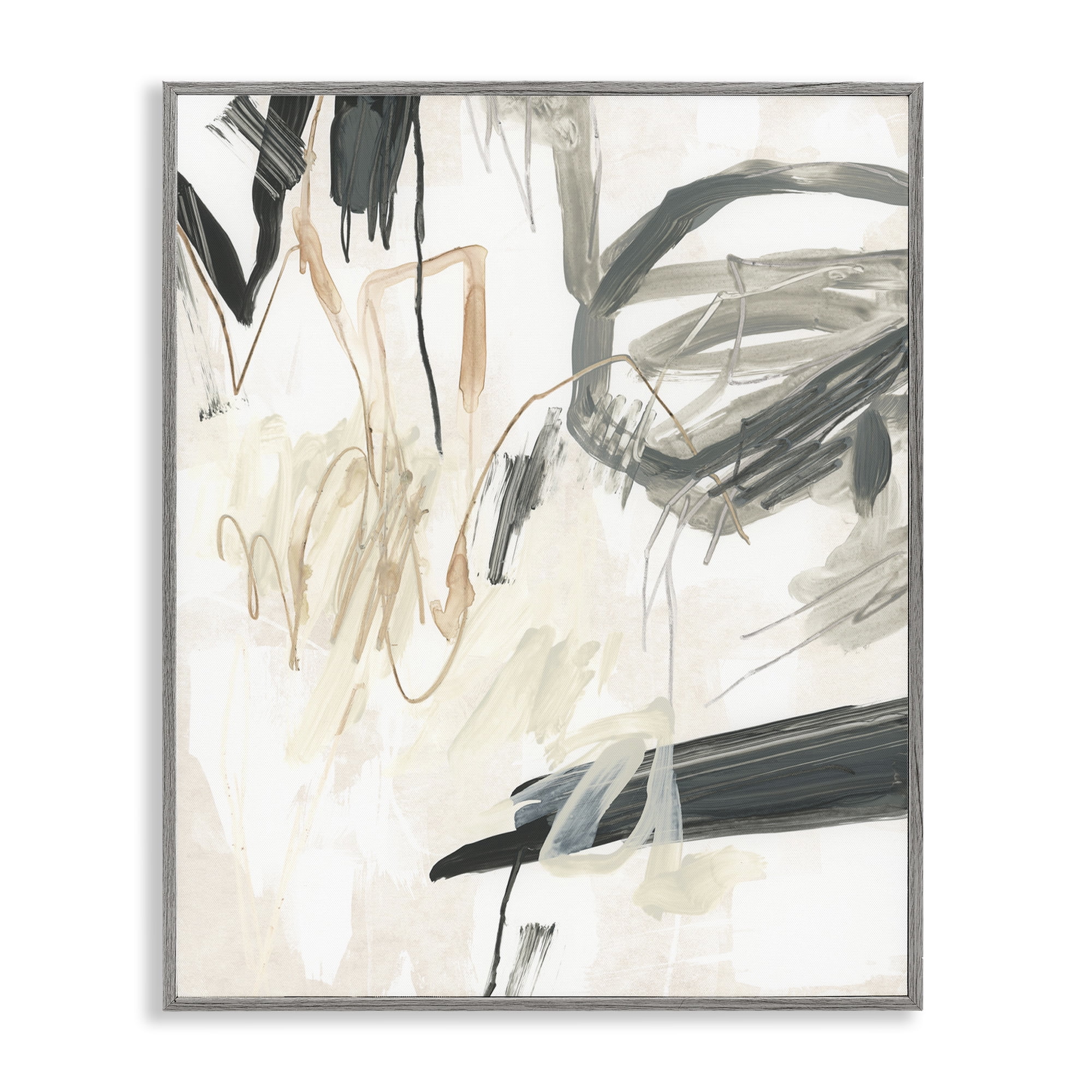 Stupell Industries Scribbled Abstract on Beige Abstract Painting Gray Framed Art Print Wall Art, 11 x 14