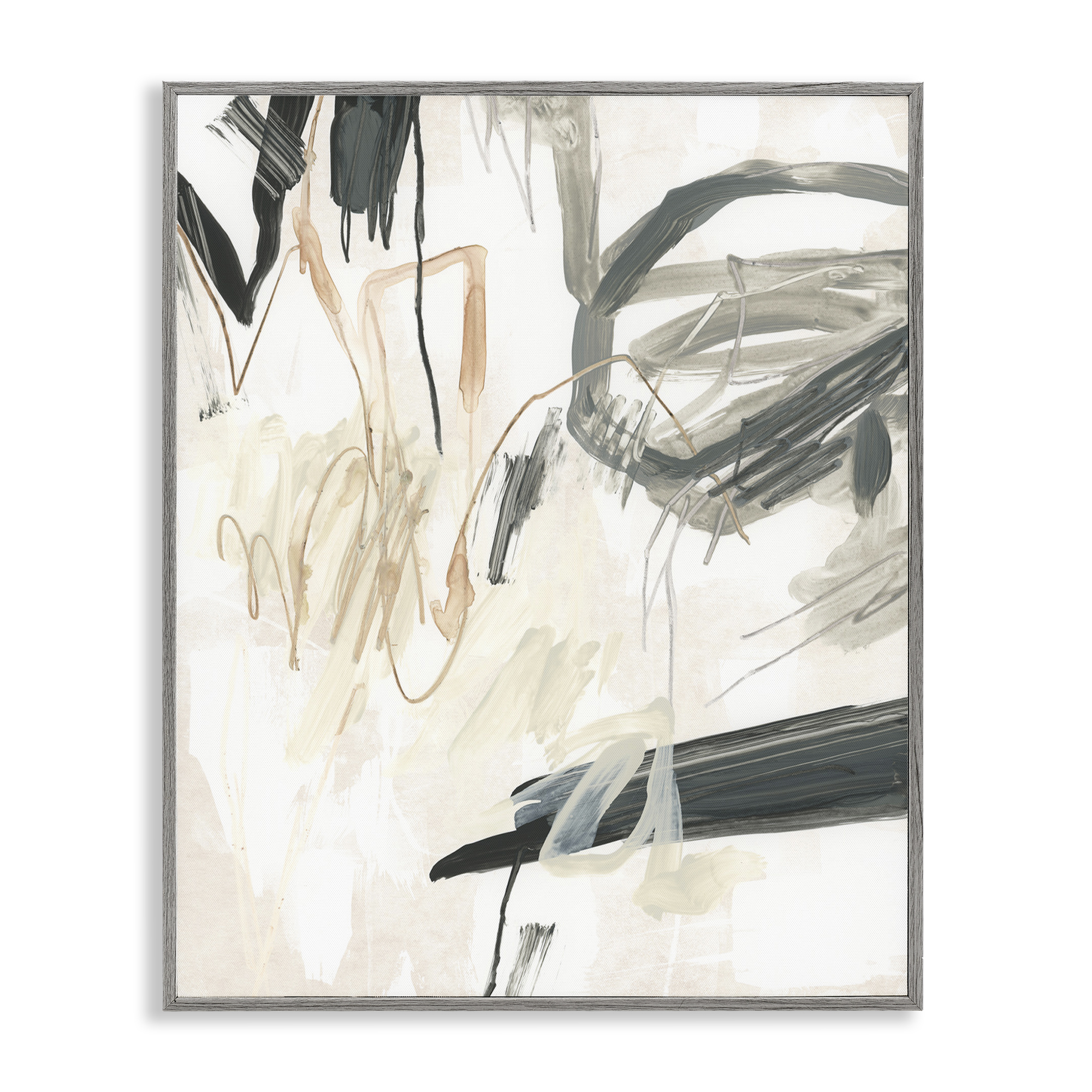 Stupell Industries Scribbled Abstract on Beige Abstract Painting Gray Framed Art Print Wall Art, 16 x 20