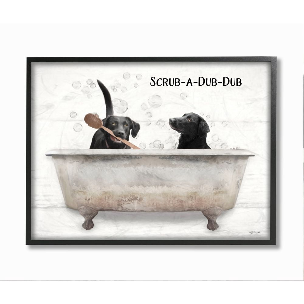 Stupell Industries Scrub a Dub Dub Quote Family Pet Dog Bath Animals & Insects Painting Black Framed Art Print Wall Art, 24 x 30