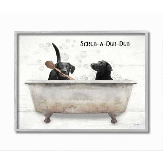 Stupell Industries Scrub a Dub Dub Quote Family Pet Dog Bath Framed Wall Art Design by Lori Deiter, 11" x 14", Gray Framed