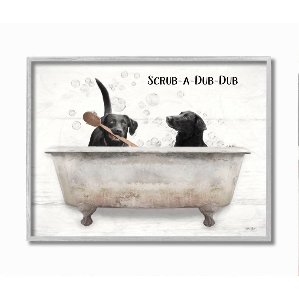 Stupell Industries Scrub a Dub Dub Quote Family Pet Dog Bath Framed Wall Art Design by Lori Deiter, 16" x 20", Gray Framed