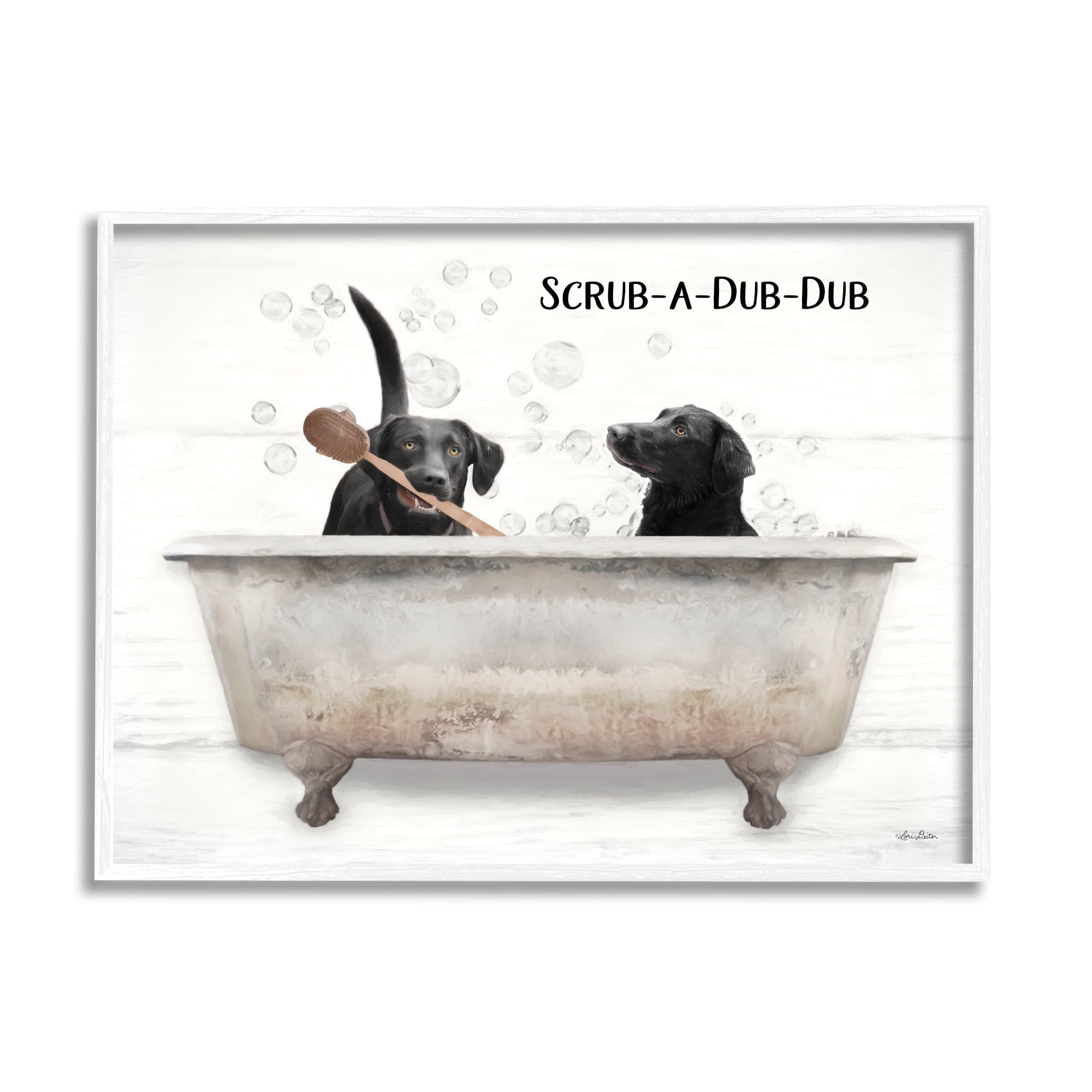 Stupell Industries Scrub a Dub Dub Quote Family Pet Dog Bath Graphic Art Framed Art Print Wall Art, 30x24, By Lori Deiter