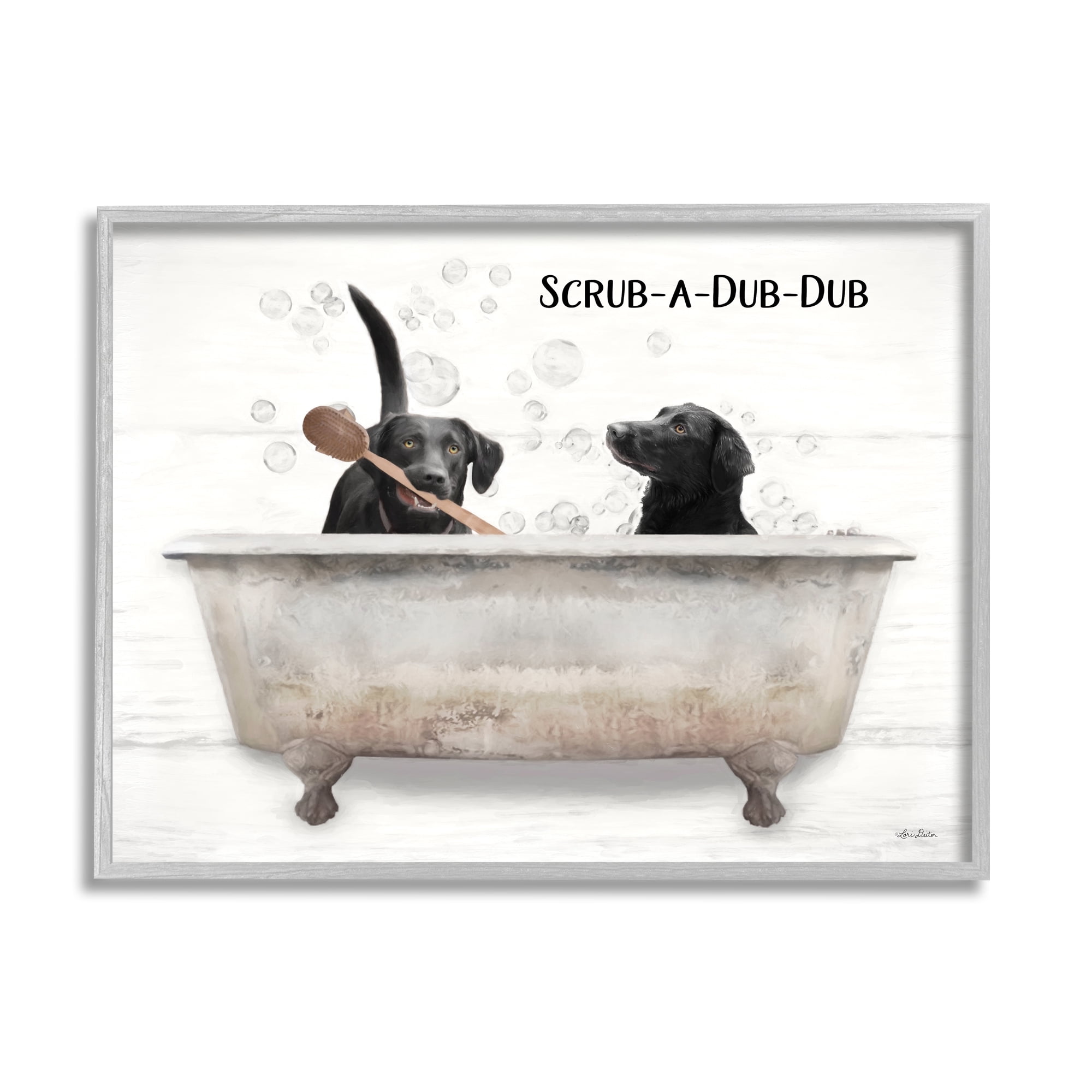 Stupell Industries Scrub a Dub Dub Quote Family Pet Dog Bath Graphic Art Framed Art Print Wall Art, 30x24, By Lori Deiter
