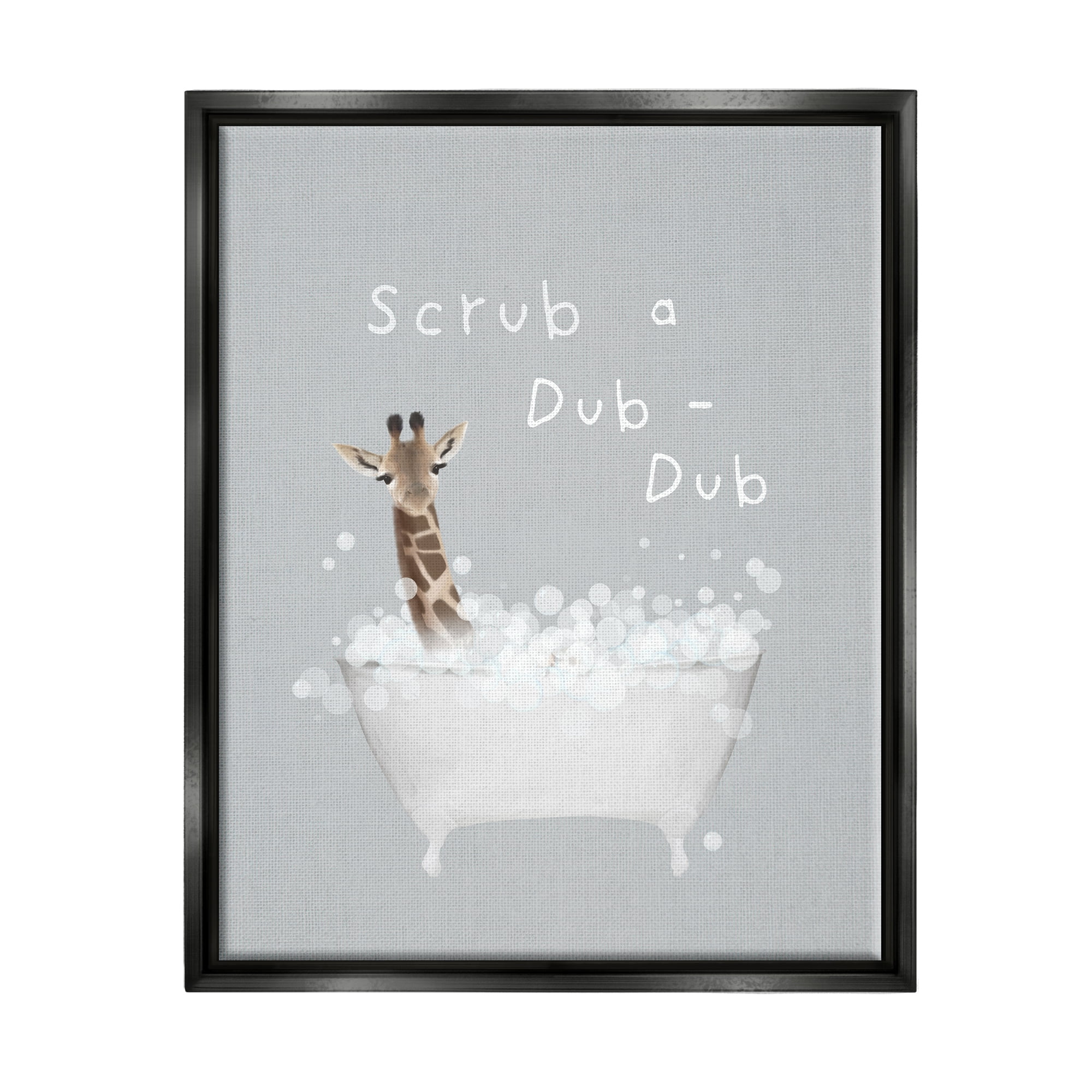 Stupell Industries Scrub-a-Dub Giraffe Tub Animals & Insects Painting Black Floater Framed Canvas Art Print Wall Art, 17 x 21