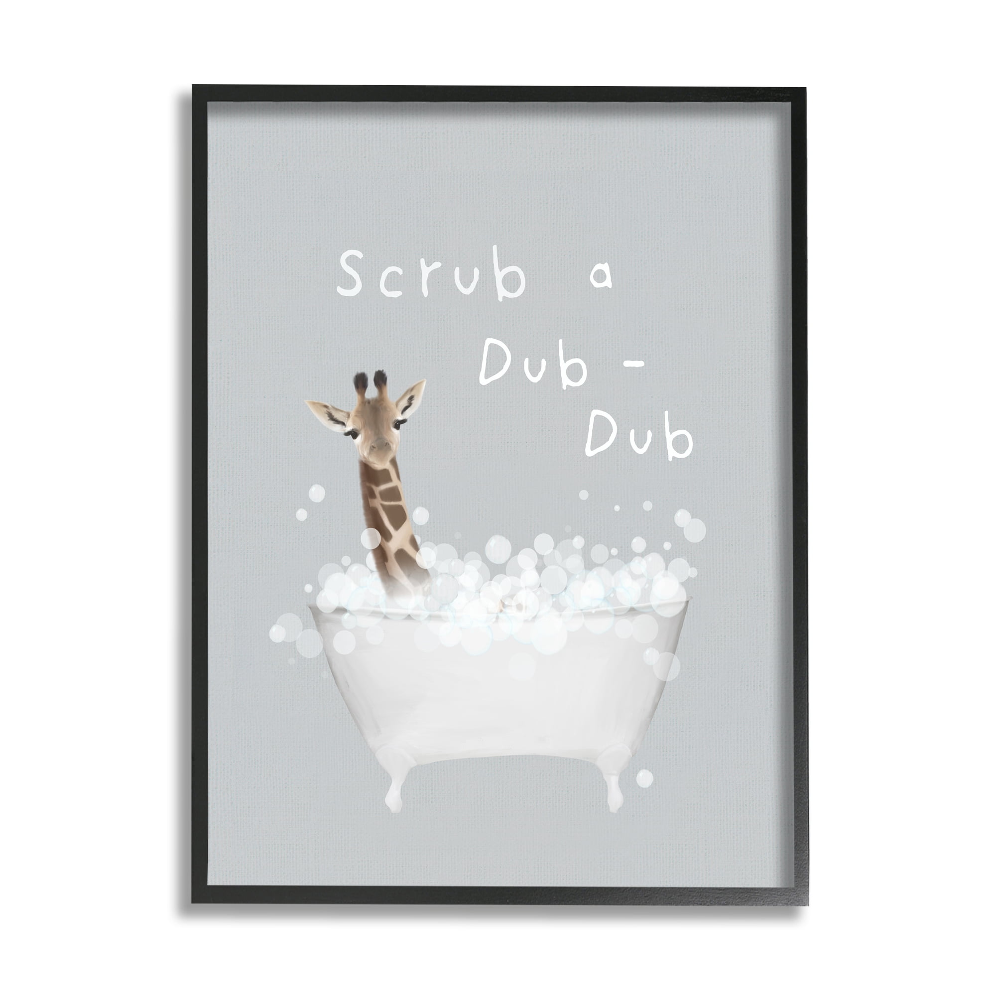 Stupell Industries Scrub-a-Dub Giraffe Tub Animals & Insects Painting Black Framed Art Print Wall Art, 16 x 20