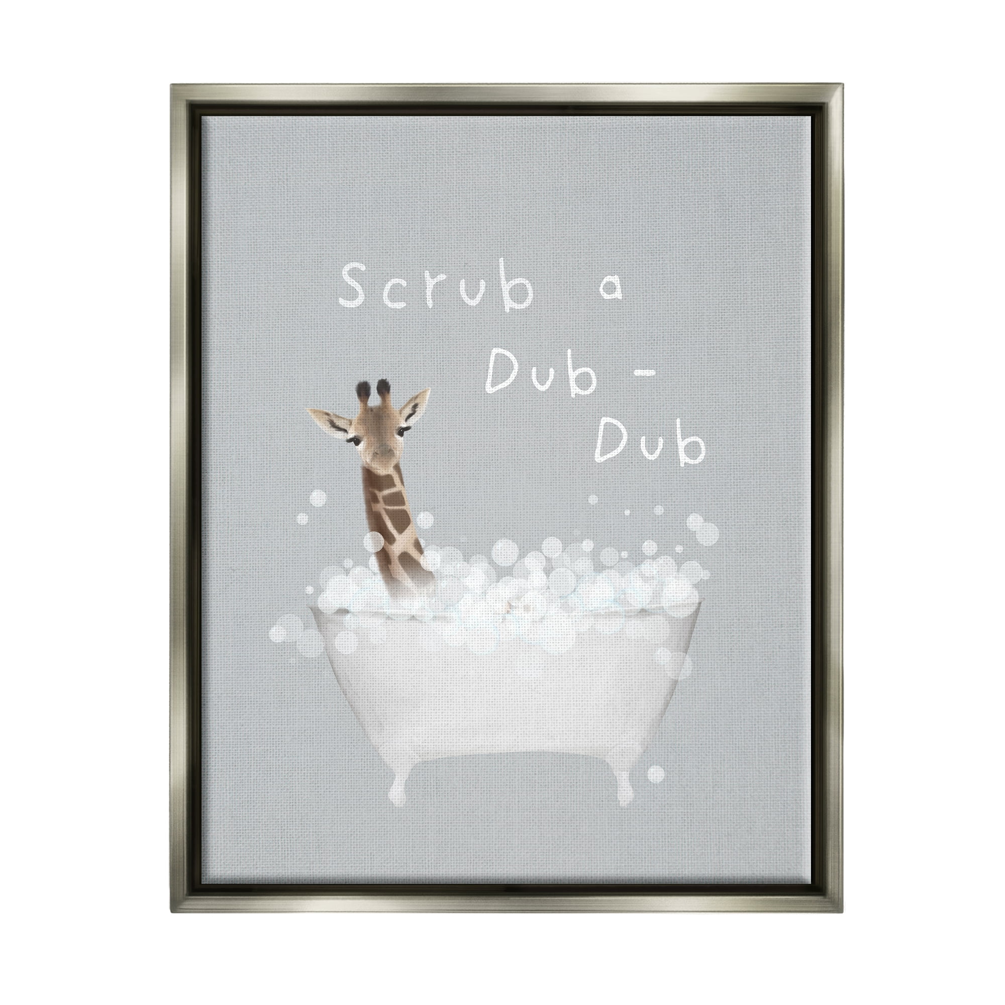 Stupell Industries Scrub-a-Dub Giraffe Tub Animals & Insects Painting Gray Floater Framed Canvas Art Print Wall Art, 17 x 21