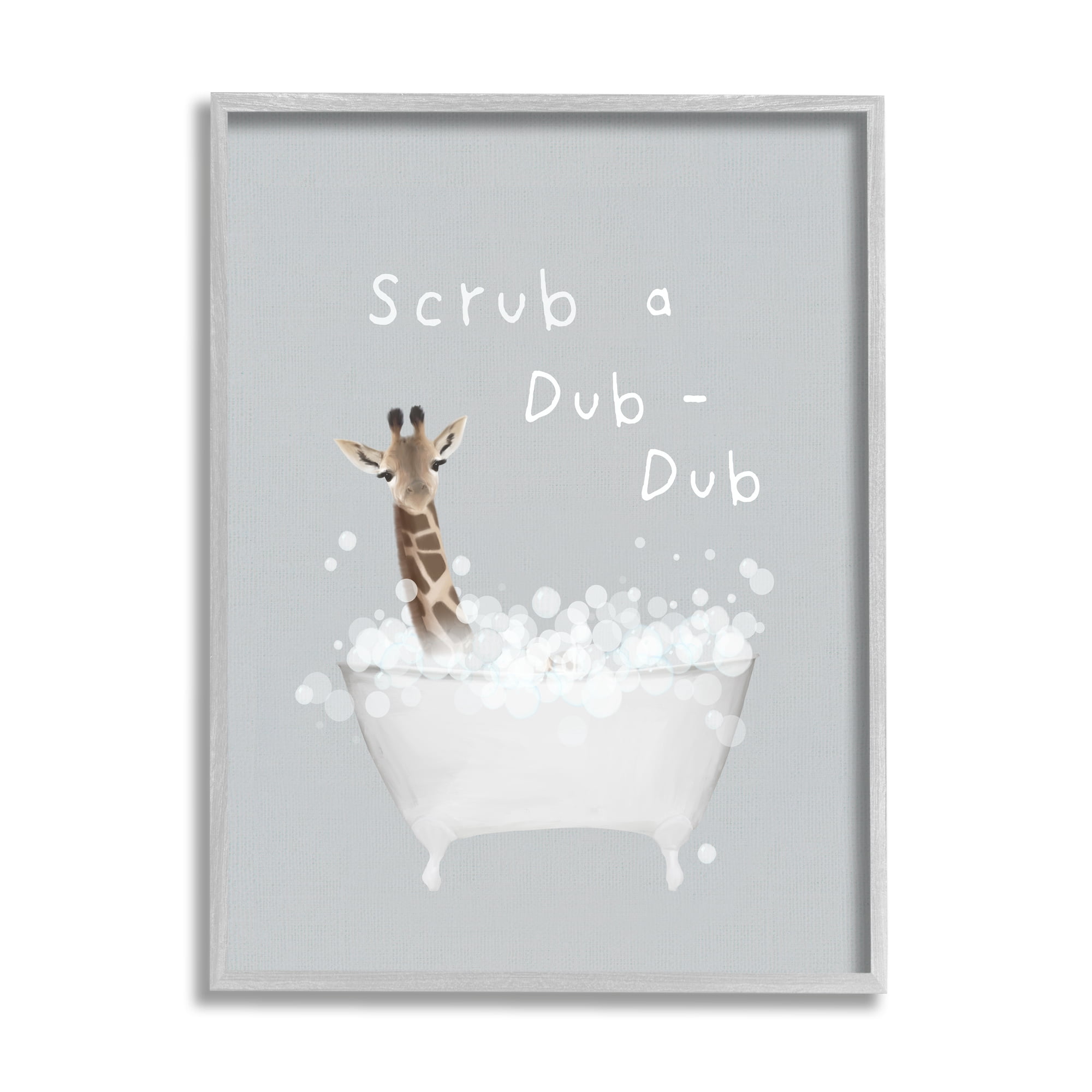 Stupell Industries Scrub-a-Dub Giraffe Tub Animals & Insects Painting Gray Framed Art Print Wall Art, 16 x 20
