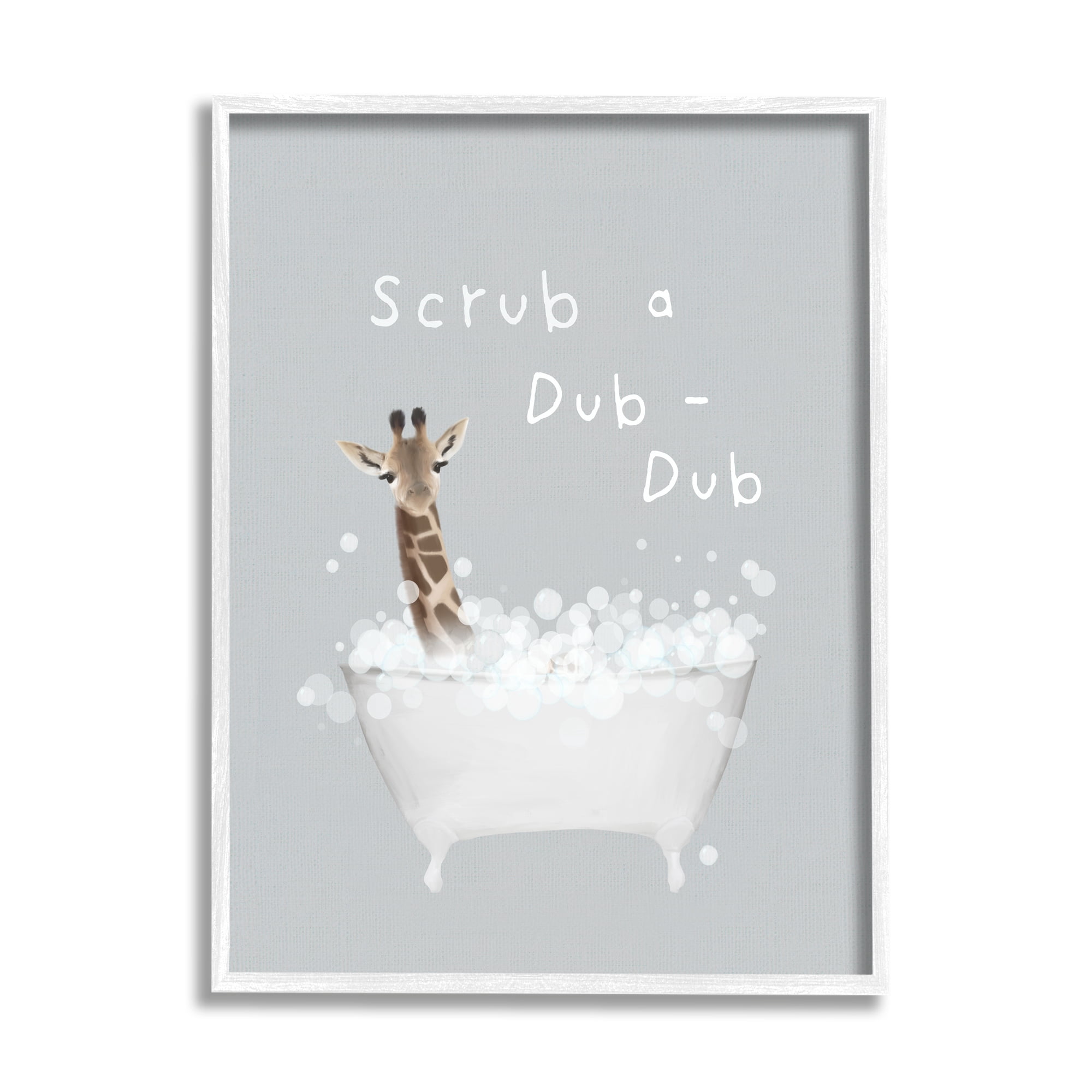 Stupell Industries Scrub-a-Dub Giraffe Tub Animals & Insects Painting White Framed Art Print Wall Art, 16 x 20