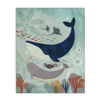 Stupell Industries Scuba Diver Among Whales Nautical & Beach Painting Wrapped Canvas Art Print Wall Art, 16 x 20