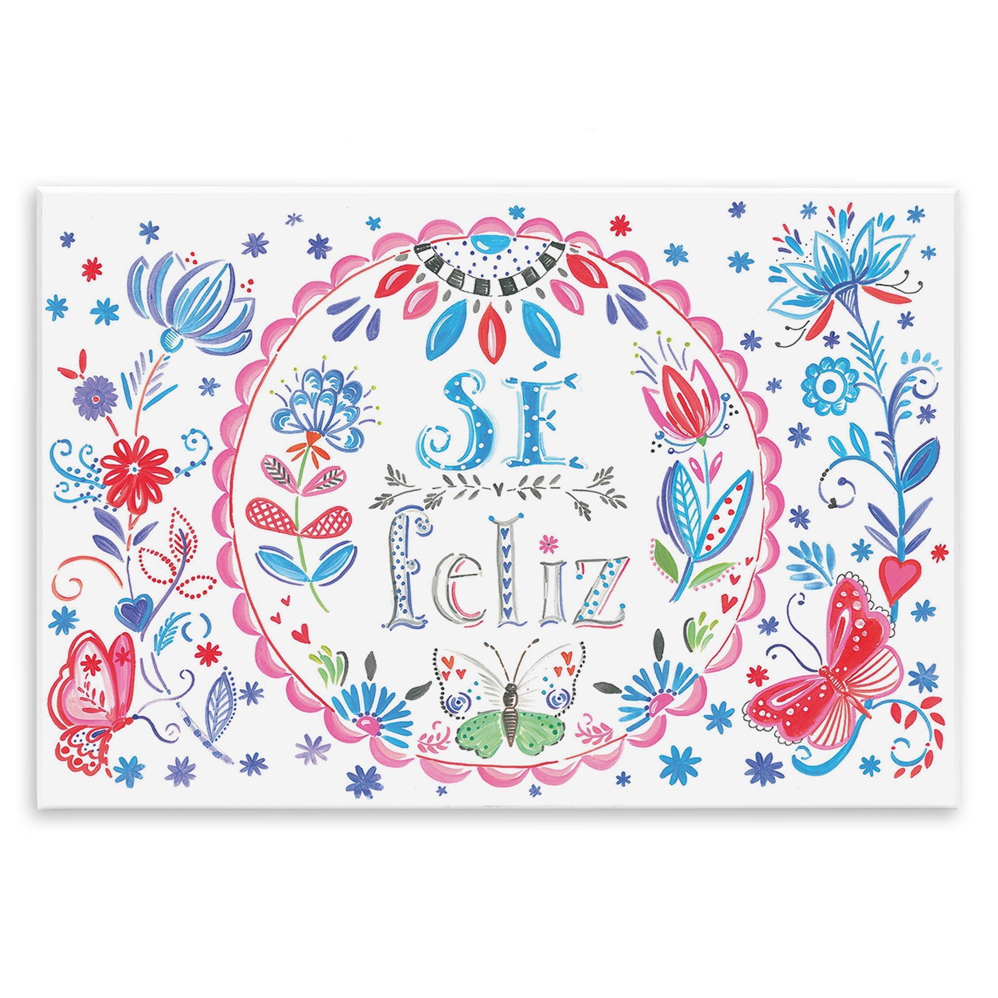 Stupell Industries Se Felices Mariposas Florales Inspirational Quotes & Sayings Drawing Unframed Art Print Wall Art, 19 x 13