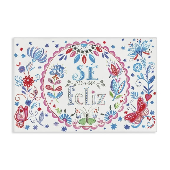 Stupell Industries Se Felices Mariposas Florales Inspirational Quotes & Sayings Drawing Wrapped Canvas Art Print Wall Art, 24 x 16