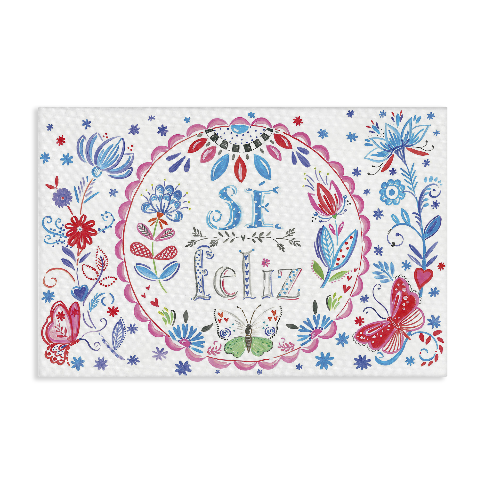 Stupell Industries Se Felices Mariposas Florales Inspirational Quotes & Sayings Drawing Wrapped Canvas Art Print Wall Art, 30 x 20