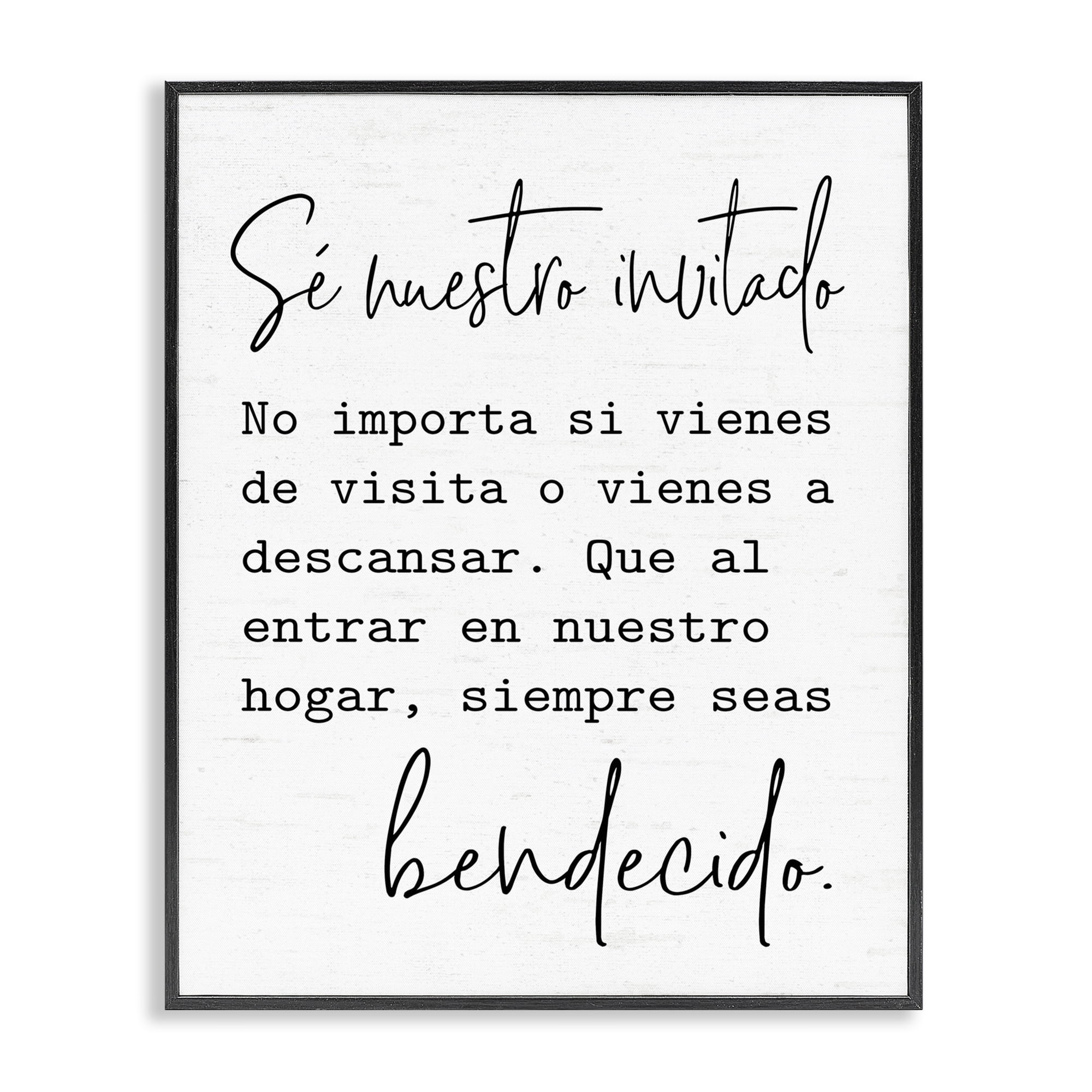 Stupell Industries Se Nuestro Invitado Inspirational Quotes & Sayings Painting Black Framed Art Print Wall Art, 24 x 30