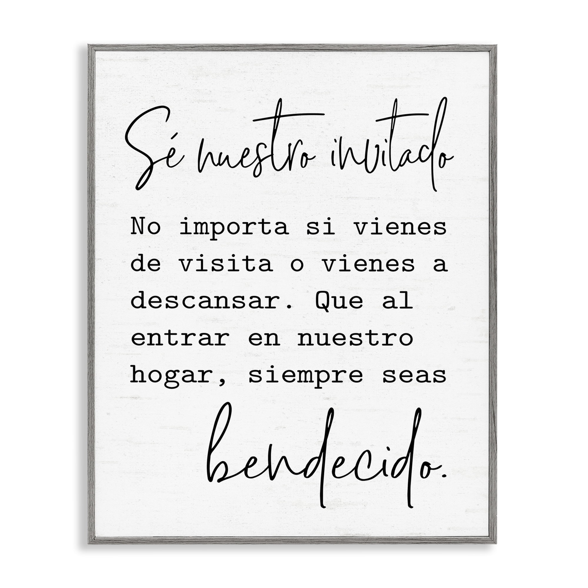 Stupell Industries Se Nuestro Invitado Inspirational Quotes & Sayings Painting Gray Framed Art Print Wall Art, 16 x 20