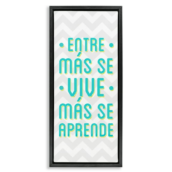 Stupell Industries Se Vive Se Aprende Inspirational Quotes & Sayings Painting Black Floater Framed Art Print Wall Art, 11 x 25