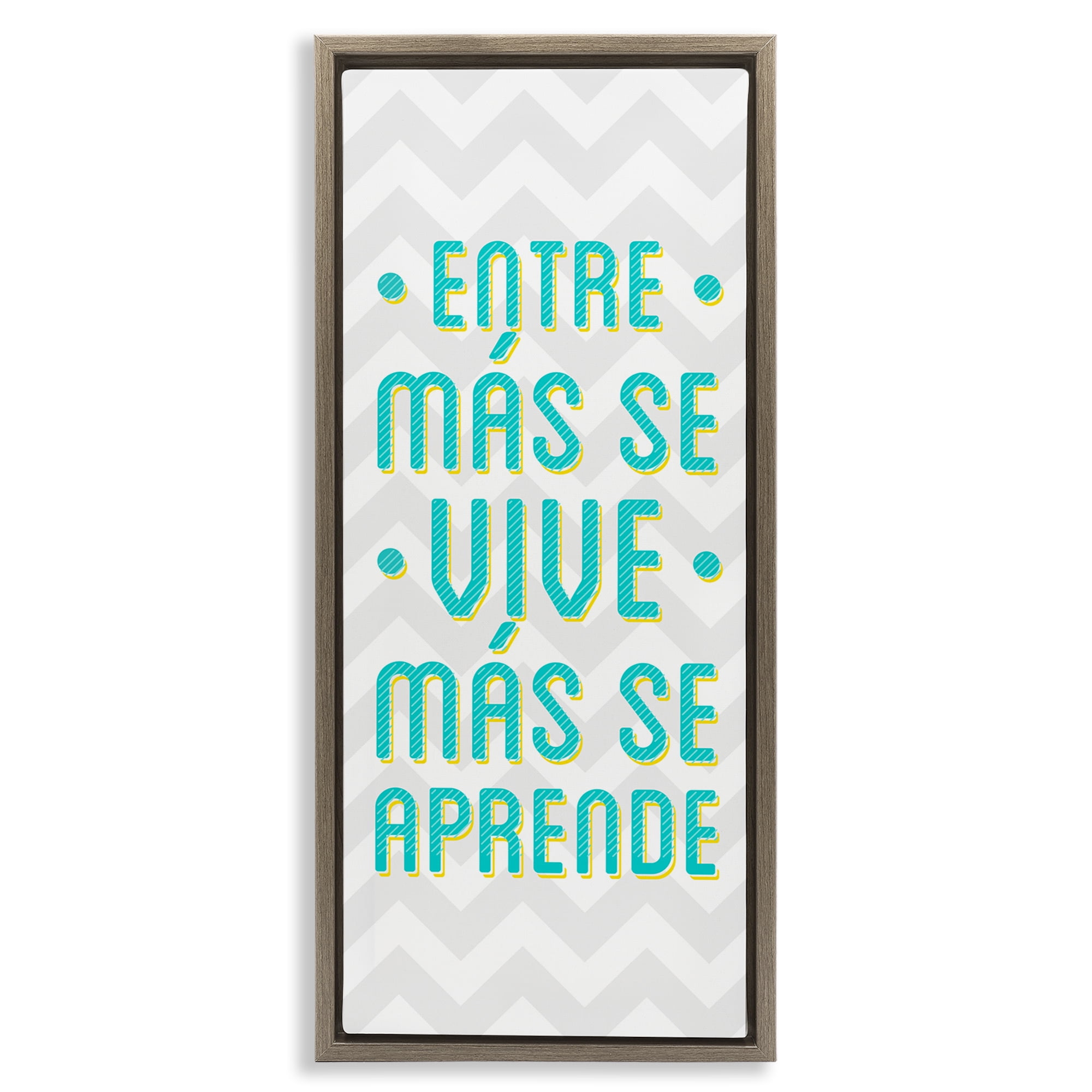 Stupell Industries Se Vive Se Aprende Inspirational Quotes & Sayings Painting Brown Floater Framed Art Print Wall Art, 11 x 25