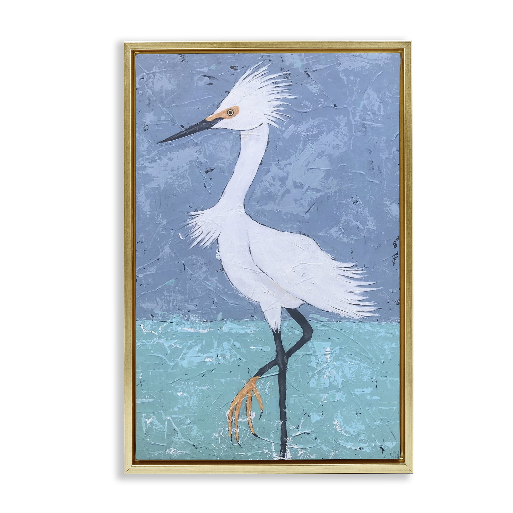 Stupell Industries Sea Bird Stepping Animals & Insects Painting Gold Floater Framed Canvas Art Print Wall Art, 17 x 25