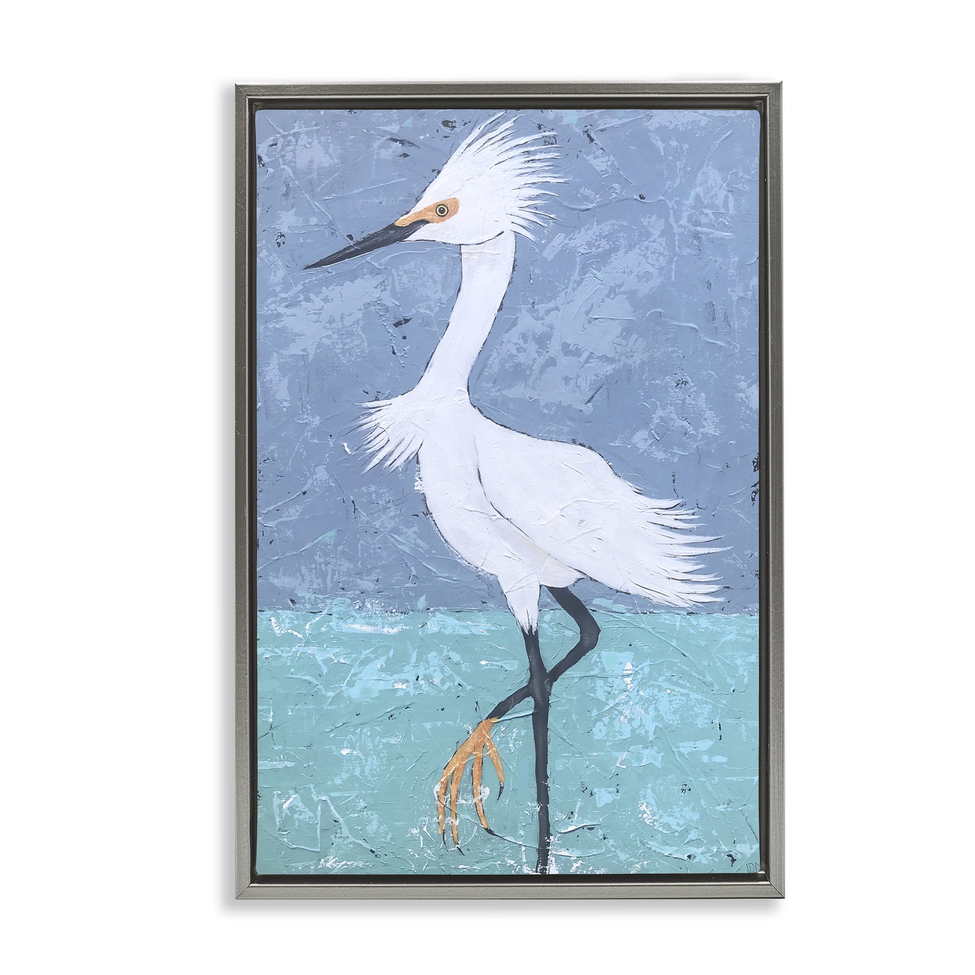 Stupell Industries Sea Bird Stepping Animals & Insects Painting Gray Floater Framed Canvas Art Print Wall Art, 21 x 31
