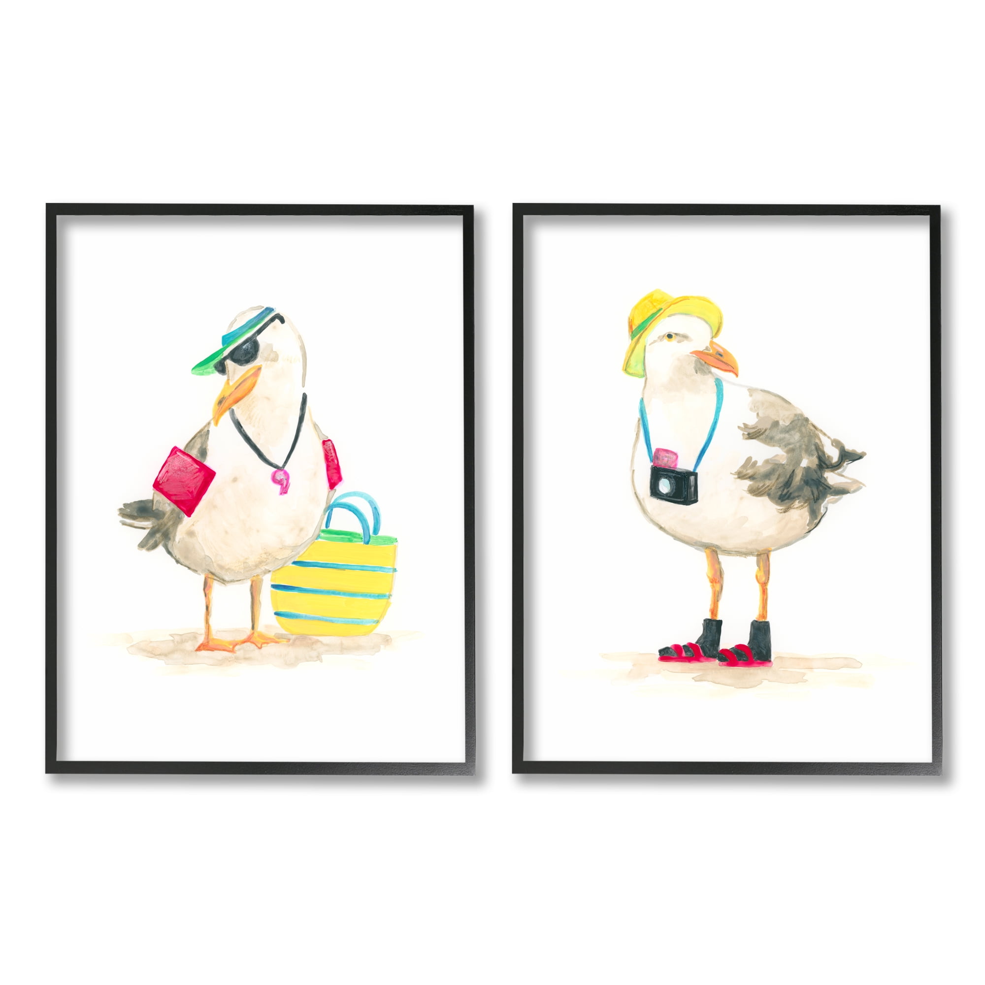 Stupell Industries Sea Bird Tourists Animals & Insects Painting Black Framed Art Print Wall Art, 16 x 20
