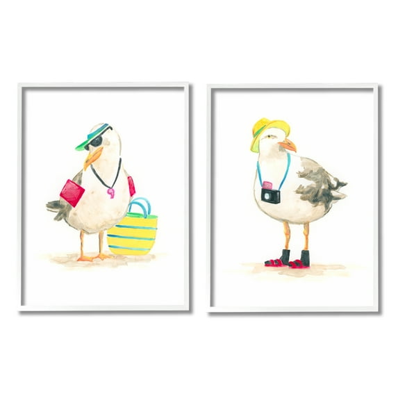 Stupell Industries Sea Bird Tourists Animals & Insects Painting White Framed Art Print Wall Art, 16 x 20