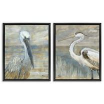 Stupell Industries Sea Birds Abstract Beach Animals & Insects Painting Black Floater Framed Canvas Art Print Wall Art, 17 x 21, Set of 2