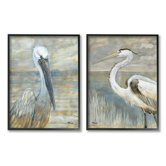 Stupell Industries Sea Birds Abstract Beach Painting Black Framed Art Print Wall Art, Set of 2, Design by Paul Brent