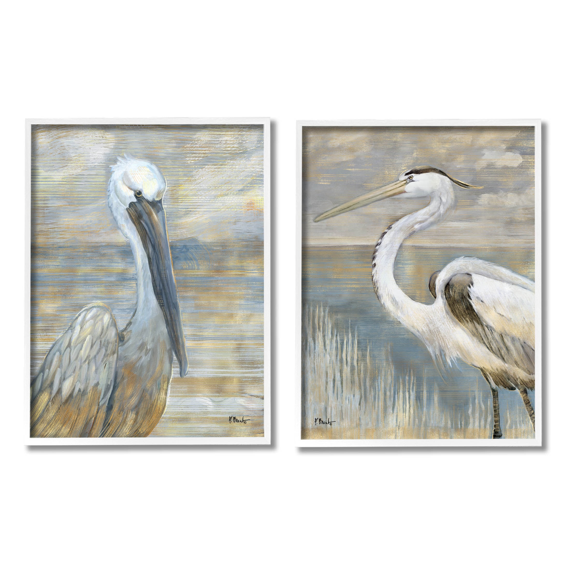 White Framed Abstract Bird Canvas Print Set, 11 x 14