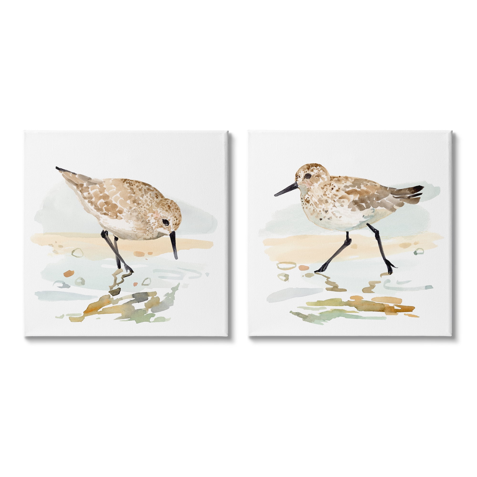 Set of 2 Beige and Brown Bird Canvas Wall Art
