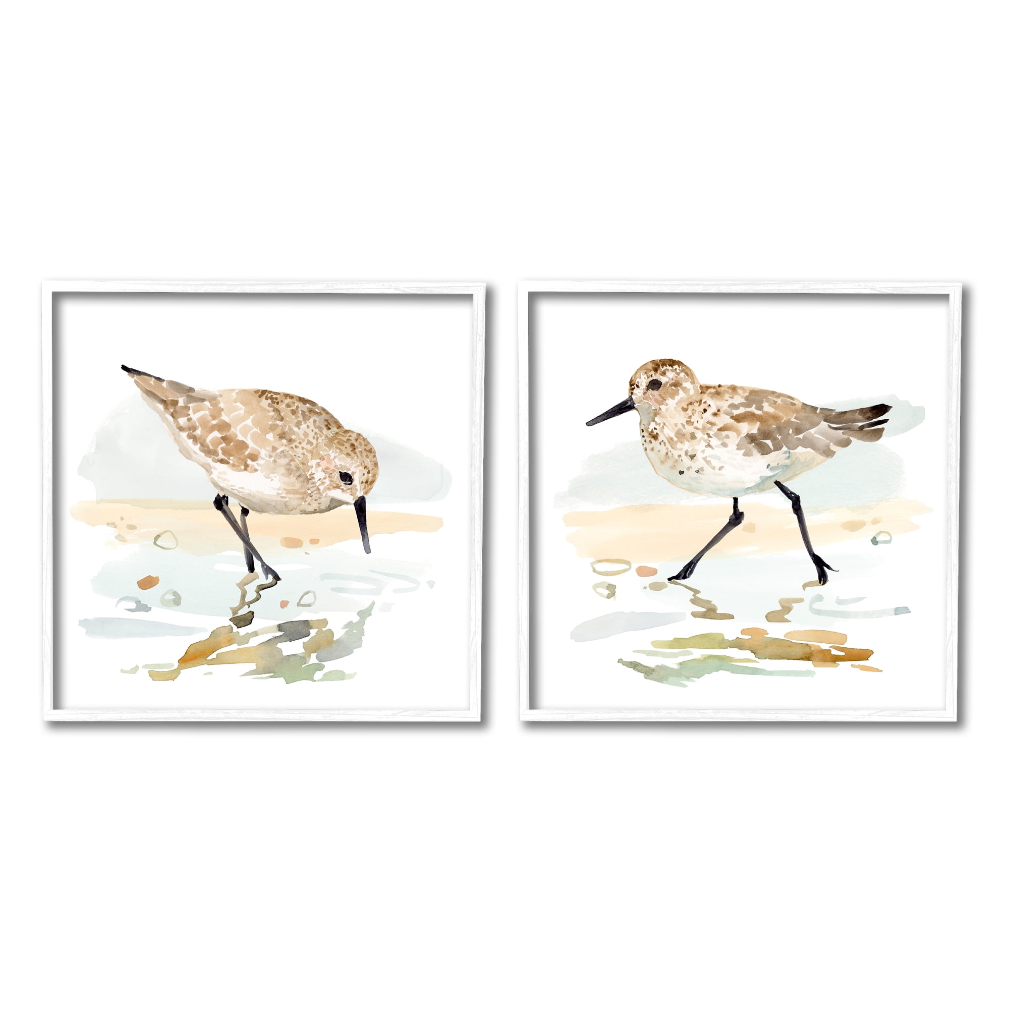 Stupell Industries Sea Birds on Shore Animals & Insects Painting White Framed Art Print Wall Art, 17 x 17