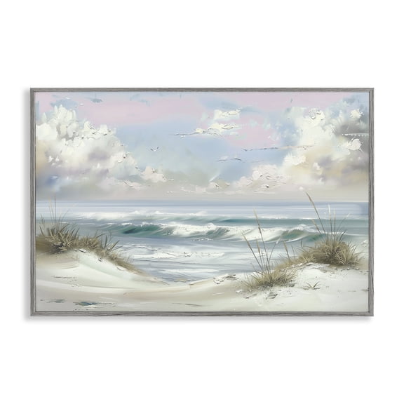 Stupell Industries Sea Breeze & Coastal Dunes Beach Painting Gray Framed Art Print Wall Art, 18 x 12