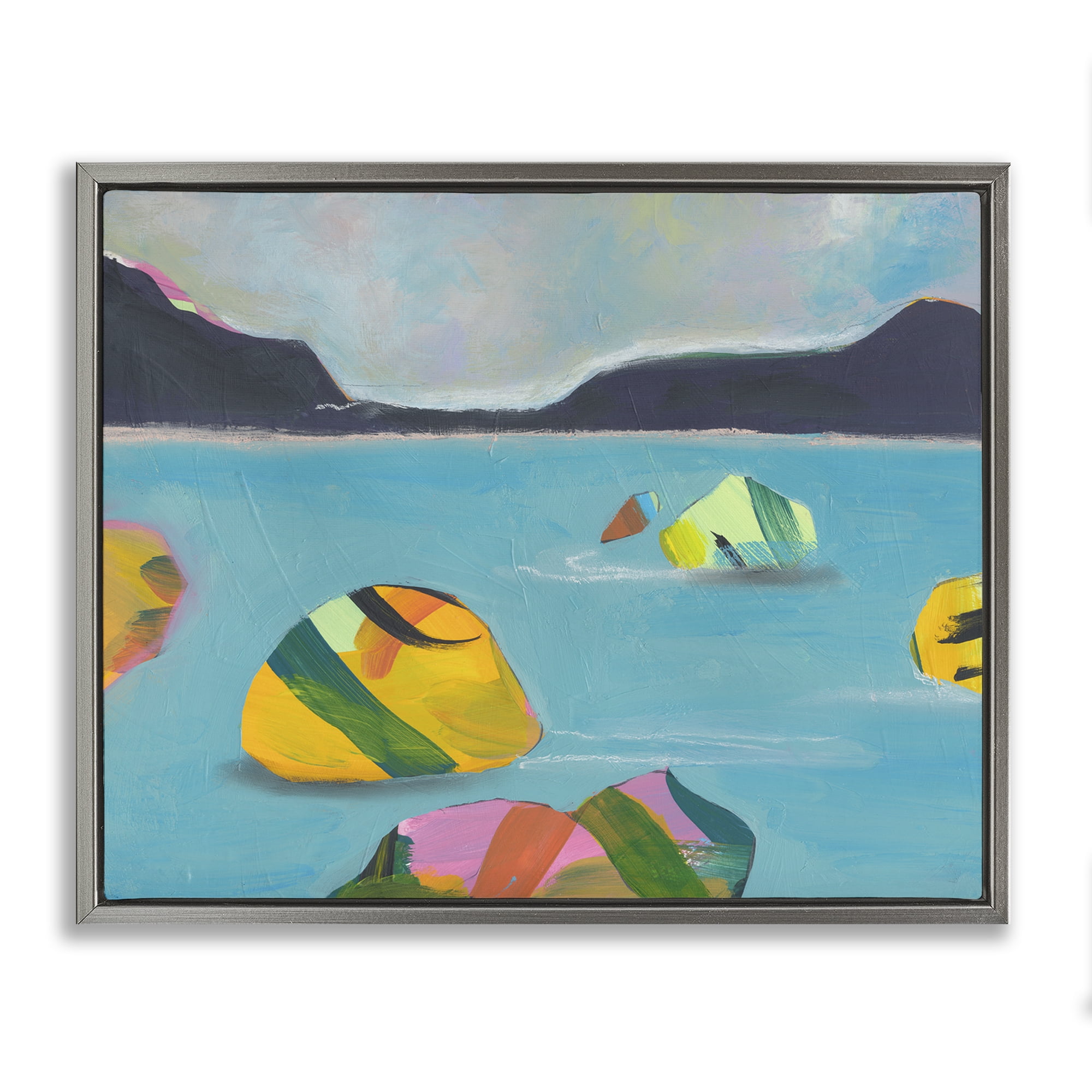 Stupell Industries Sea Buoys Floating Landscape & Nature Painting Gray Floater Framed Canvas Art Print Wall Art, 31 x 25